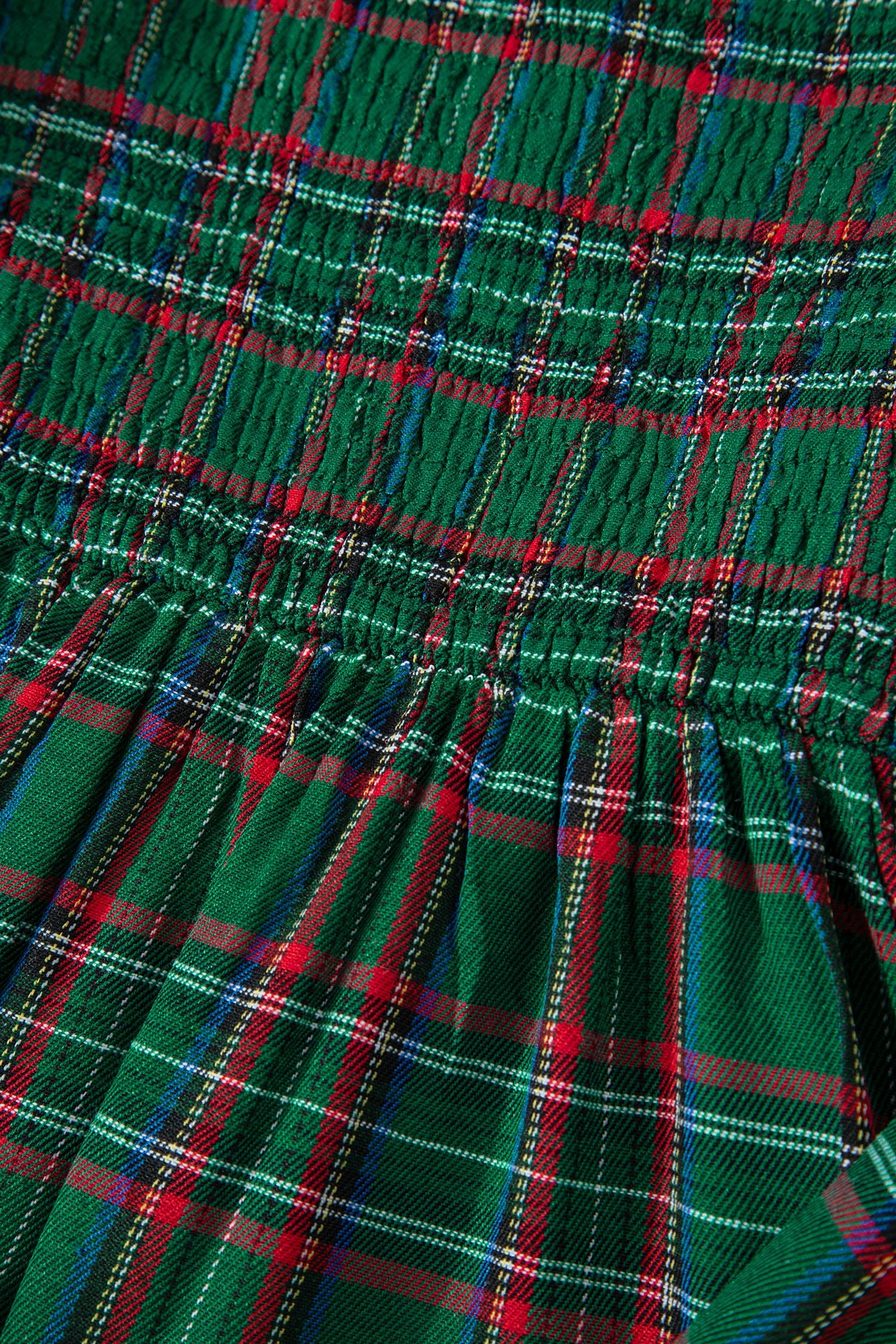 Green Tartan Plaid Square Neck Puff Sleeve Knot Waist Flared Midi Dress