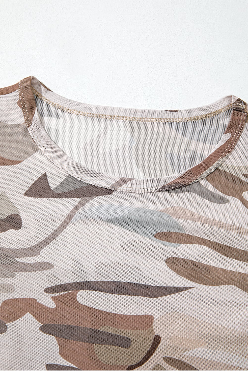Western Fashion Camouflage Print Mesh Long Sleeve Top