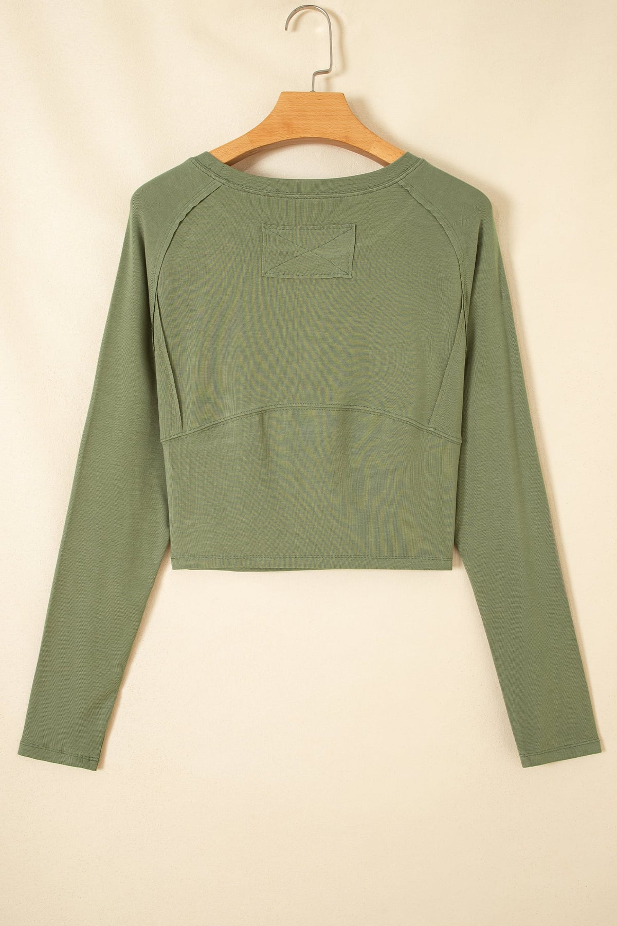 Guacamole Green Round Neck Paneling Long Sleeve Top