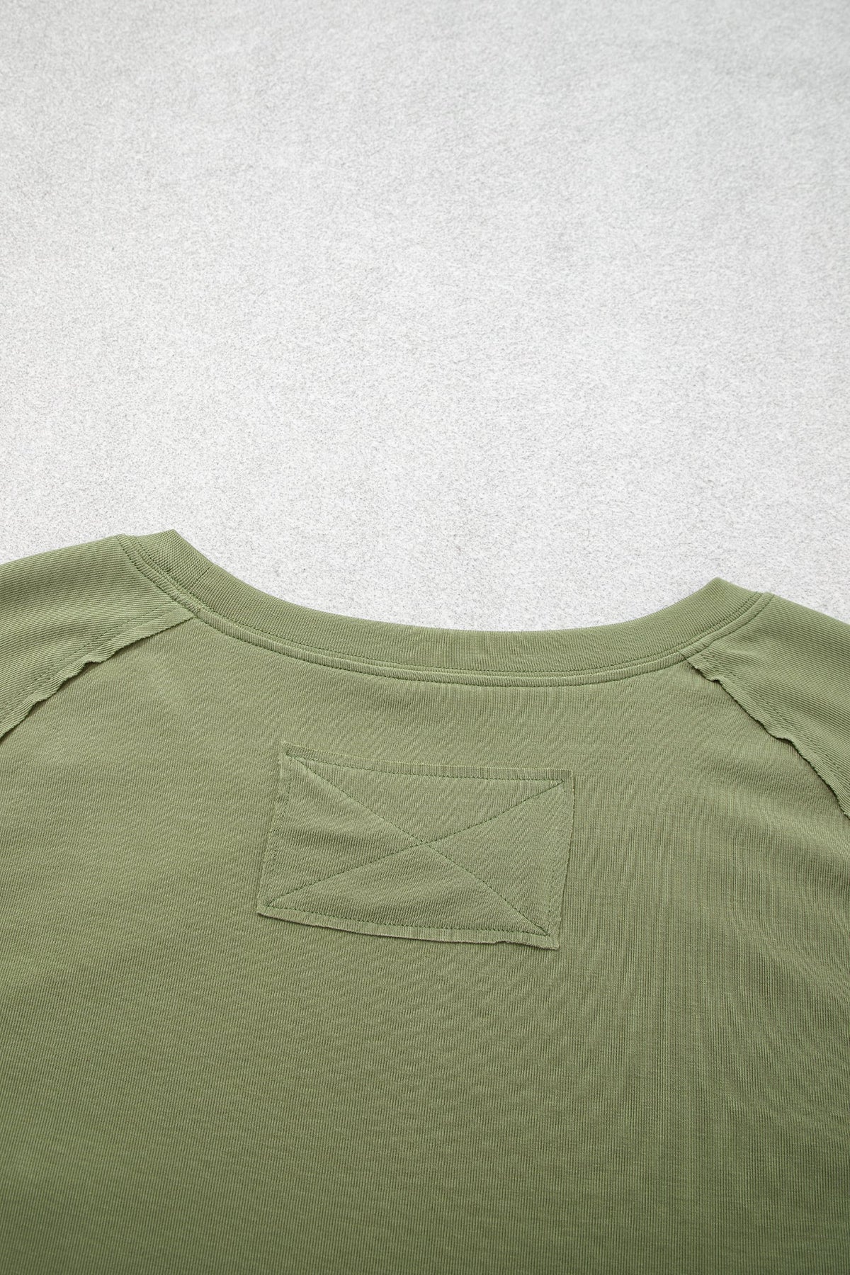 Guacamole Green Round Neck Paneling Long Sleeve Top