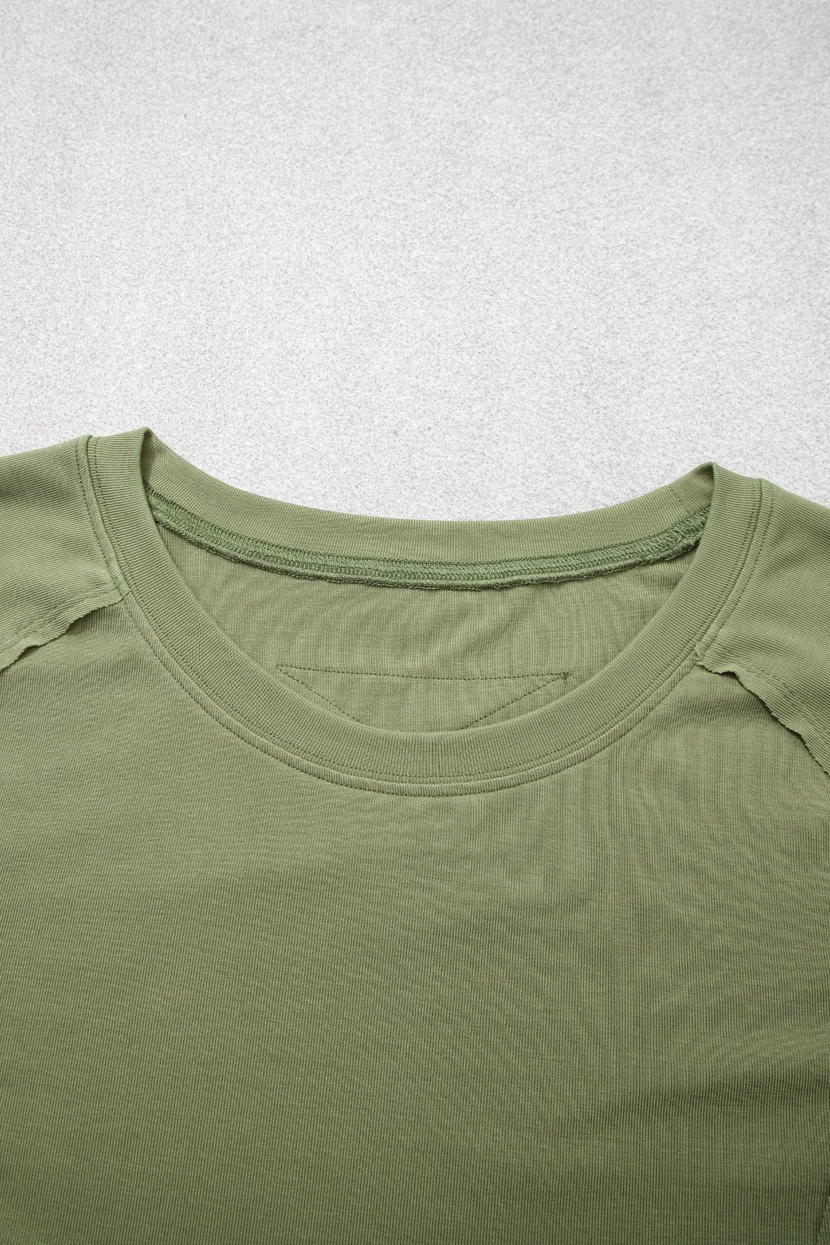 Guacamole Green Round Neck Paneling Long Sleeve Top