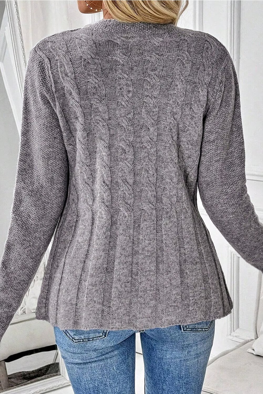 High Cable Knit Cardigan Sweater