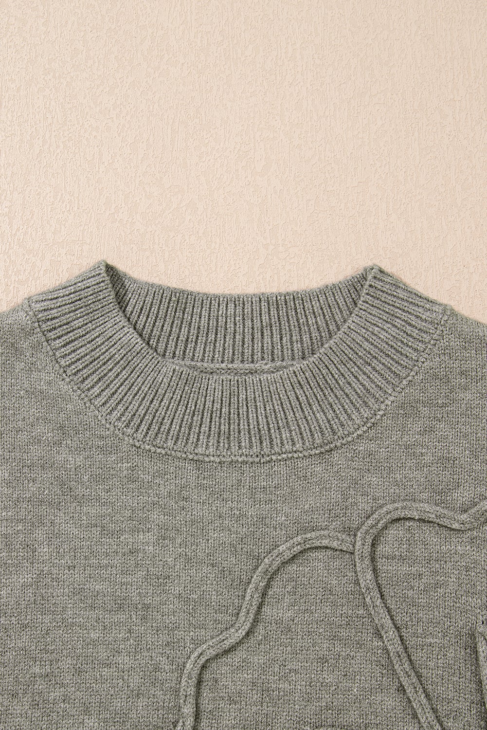High Flower Pattern Ribbed Trim Short Sleeve Boxy Sweater