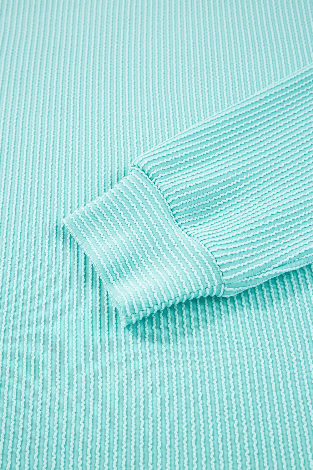 Iceland Blue 3D Ribbed Texture Contrast Patched Pocket Long Sleeve Top