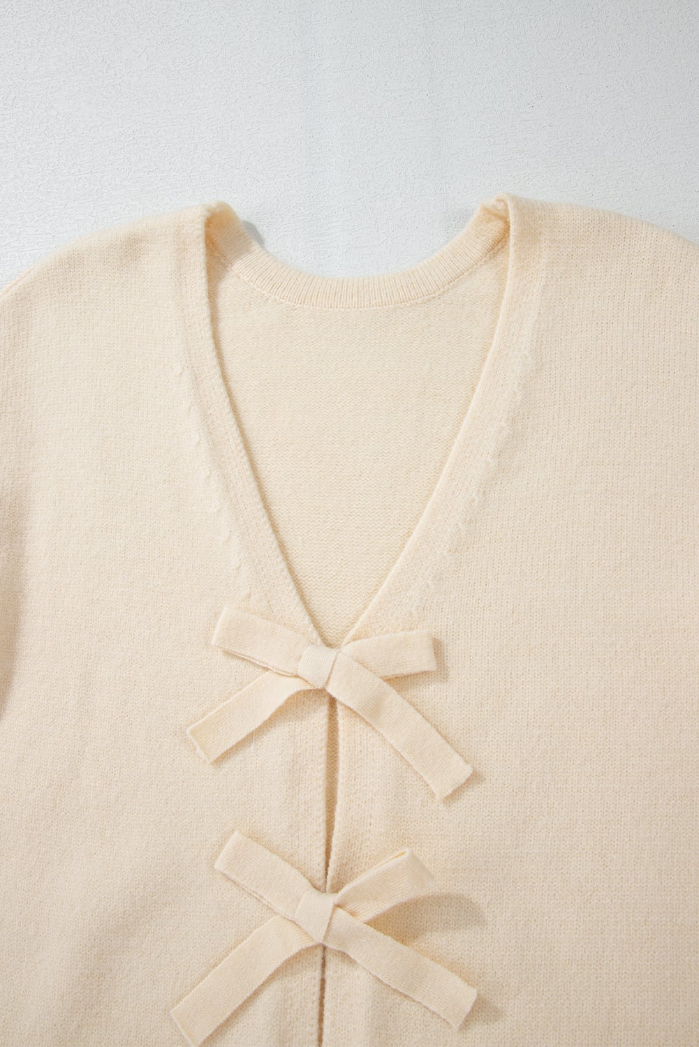 Jet Stream Bowknot Front Loose V Neck Knitted Cardigan