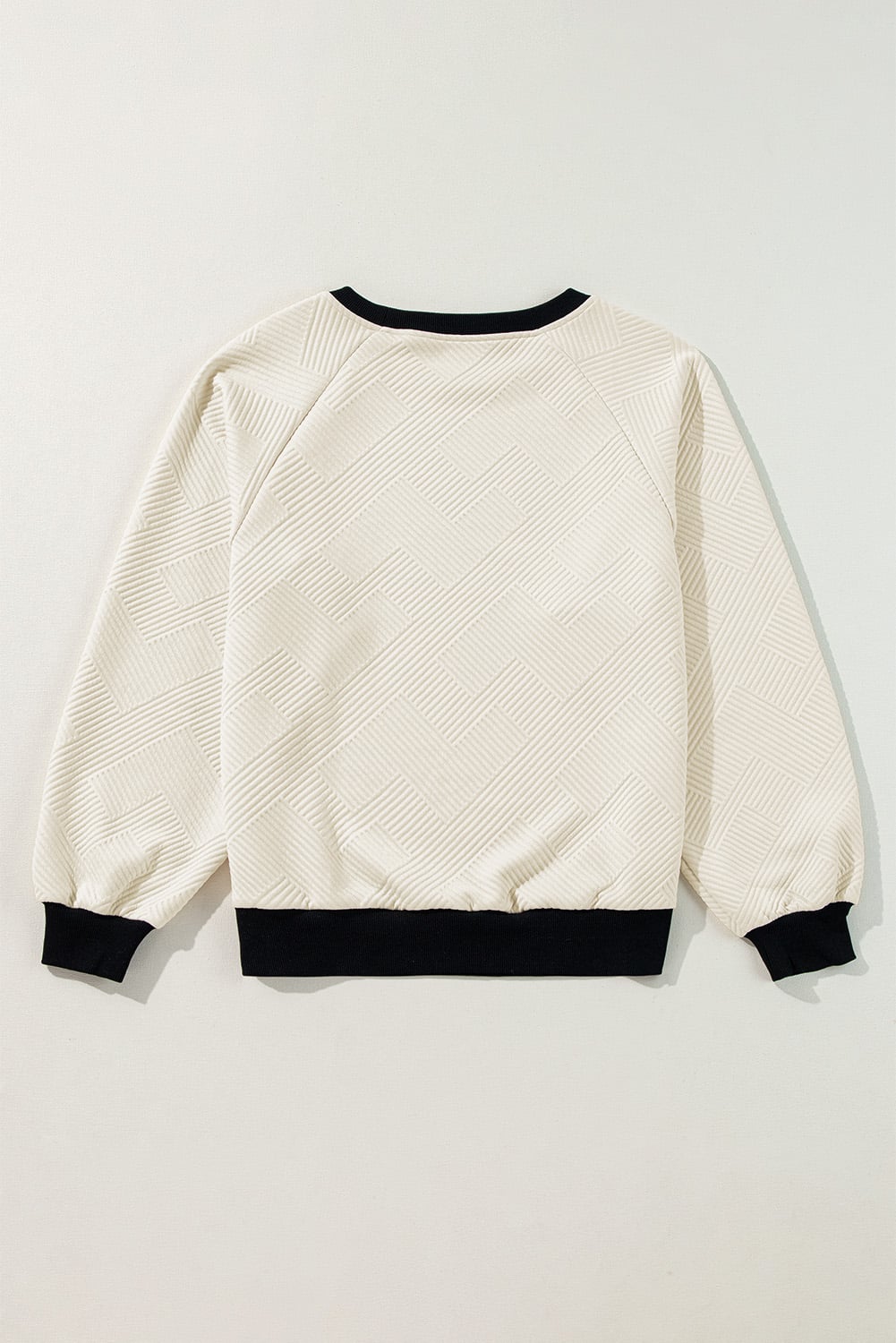 Jet Stream Color Block Edge Raglan Sleeve Crew Neck Textured Top