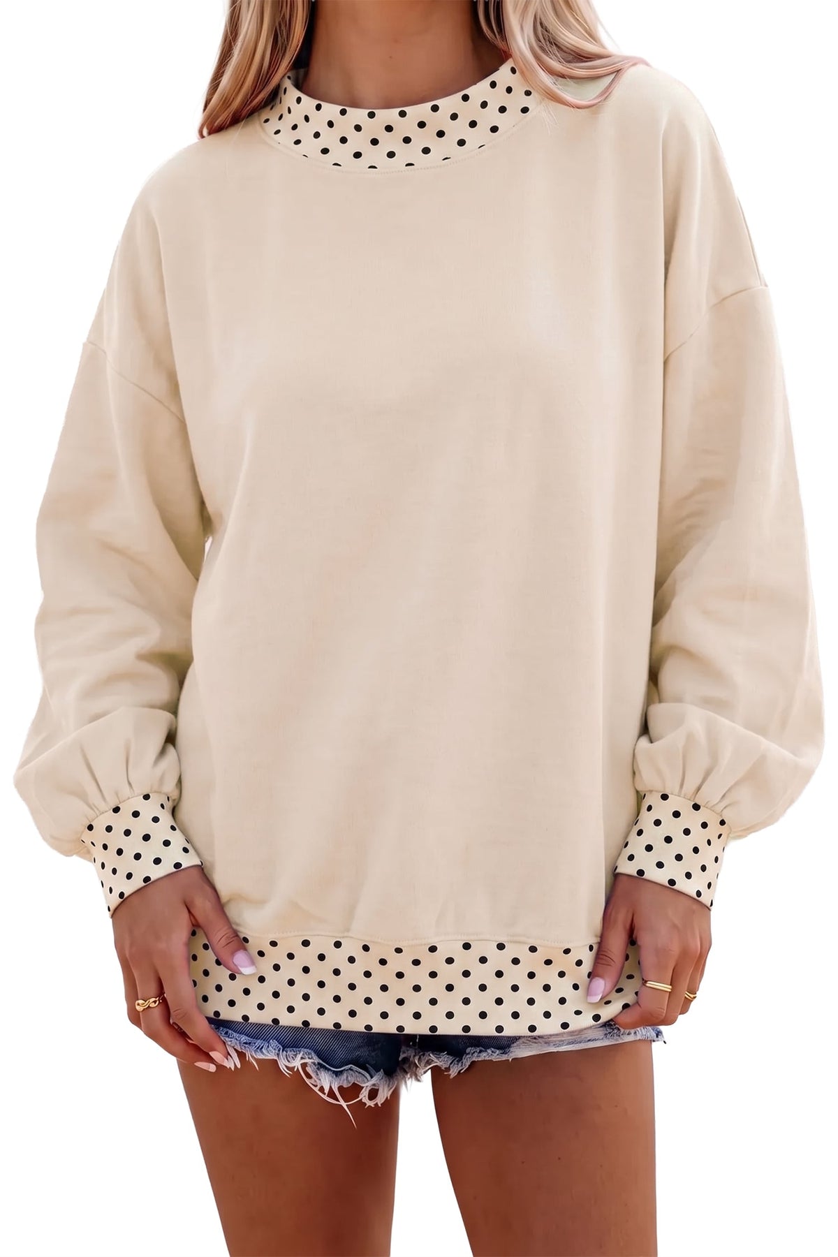 Jet Stream Colorblock Polka Dot Contrast Trim Oversized Sweatshirt