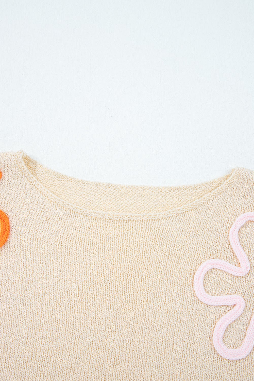 Jet Stream Contrast Flower Detail Colorblock Cuffed Loose Sweater