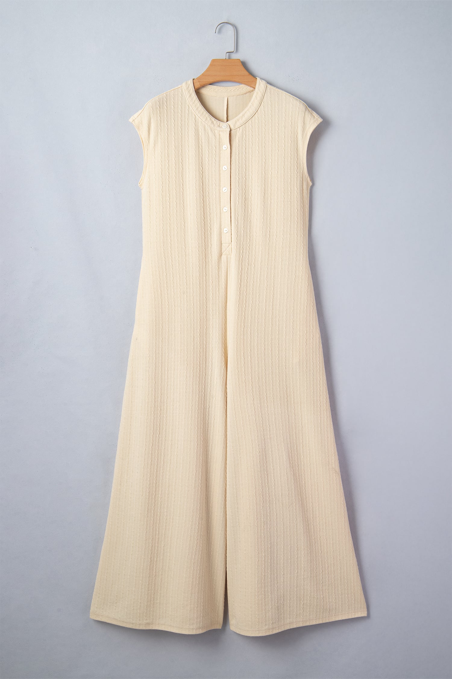 Jet Stream Half Buttons Ribbed Knit Wide Leg Jumpsuit