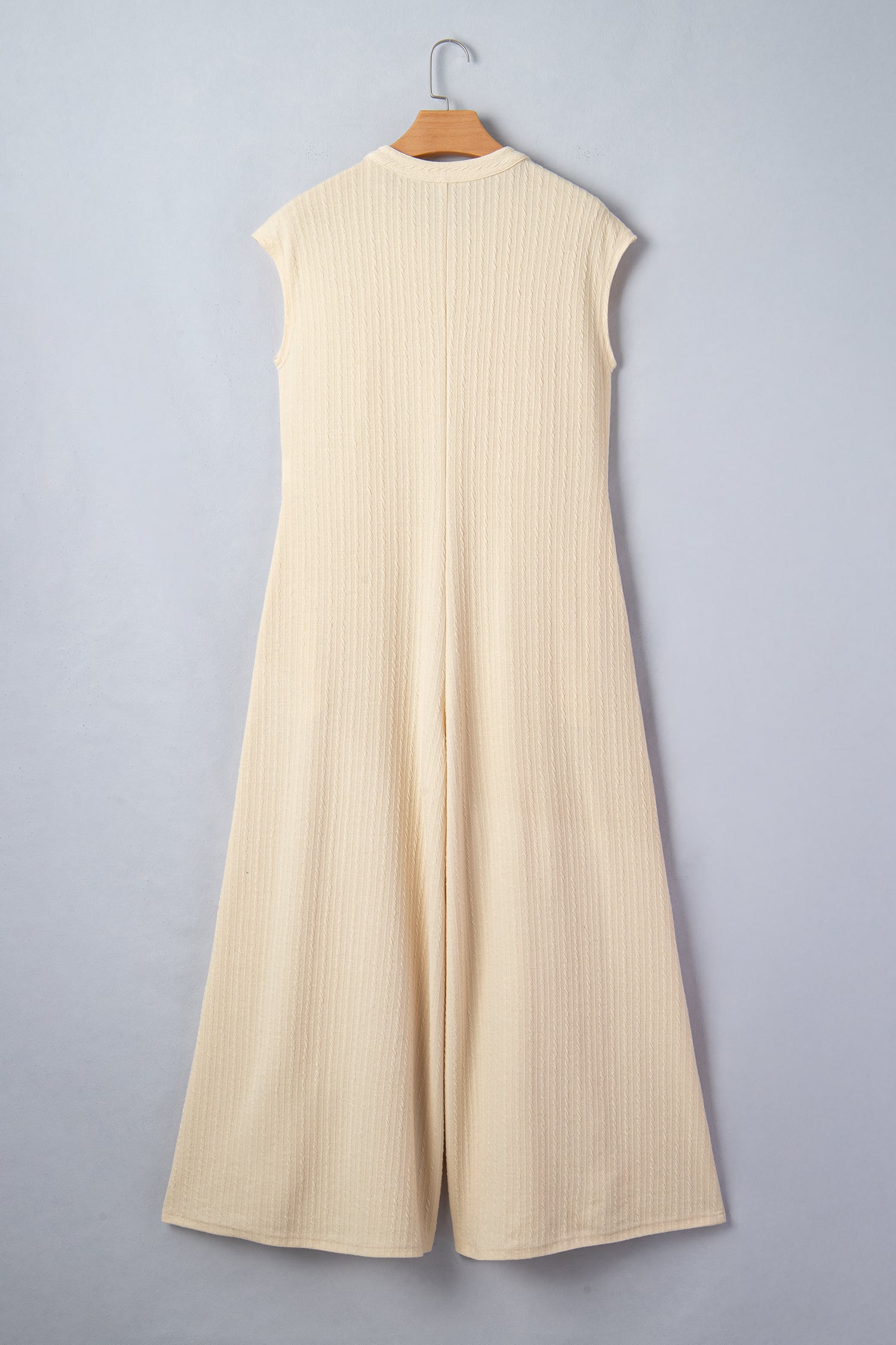 Jet Stream Half Buttons Ribbed Knit Wide Leg Jumpsuit