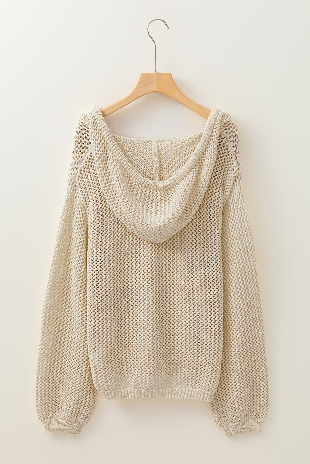 Jet Stream Hollow-out Kangaroo Pocket V Neck Hooded Sweater