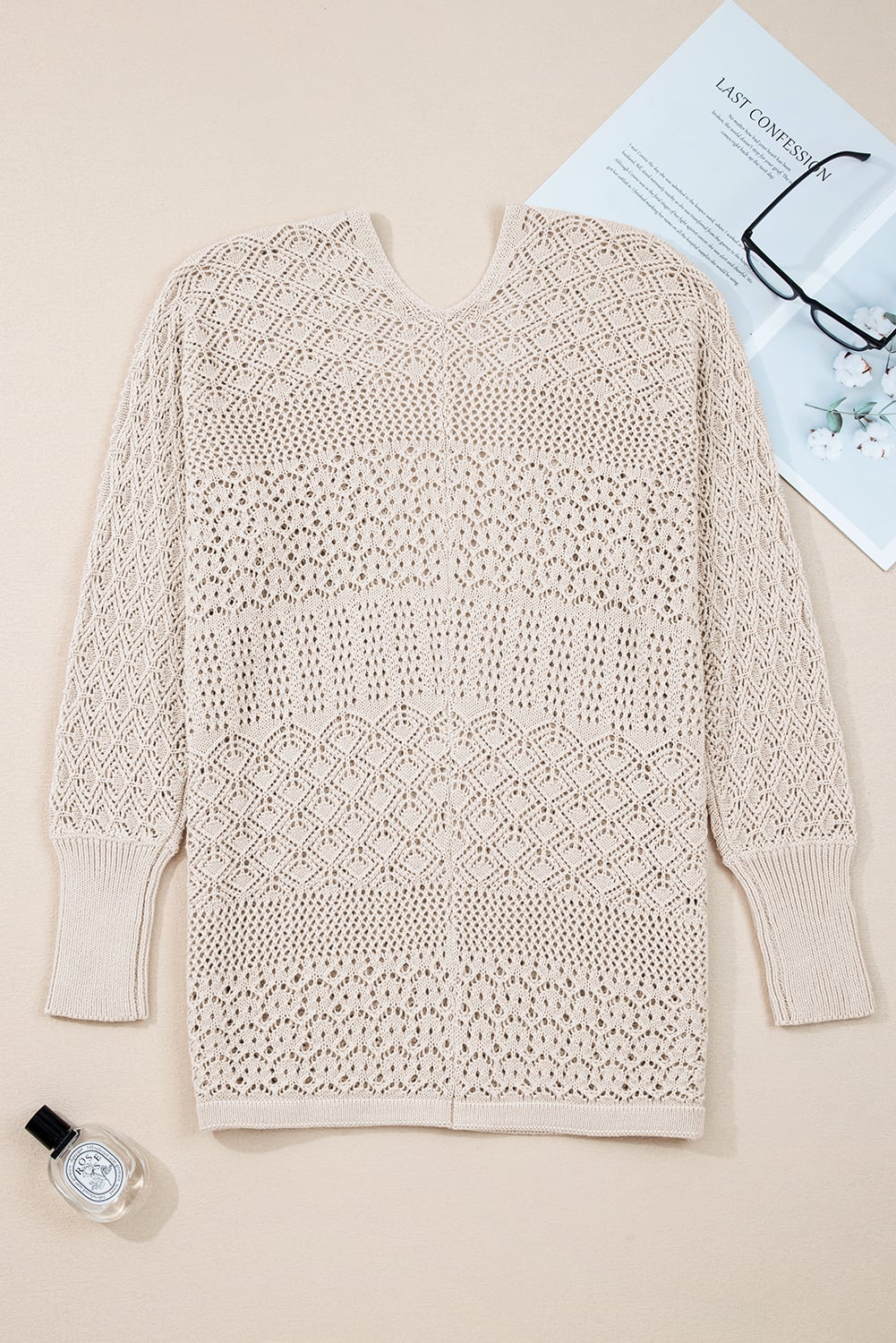 Jet Stream Mix Pattern Hollowed Knit Open Front Cardigan