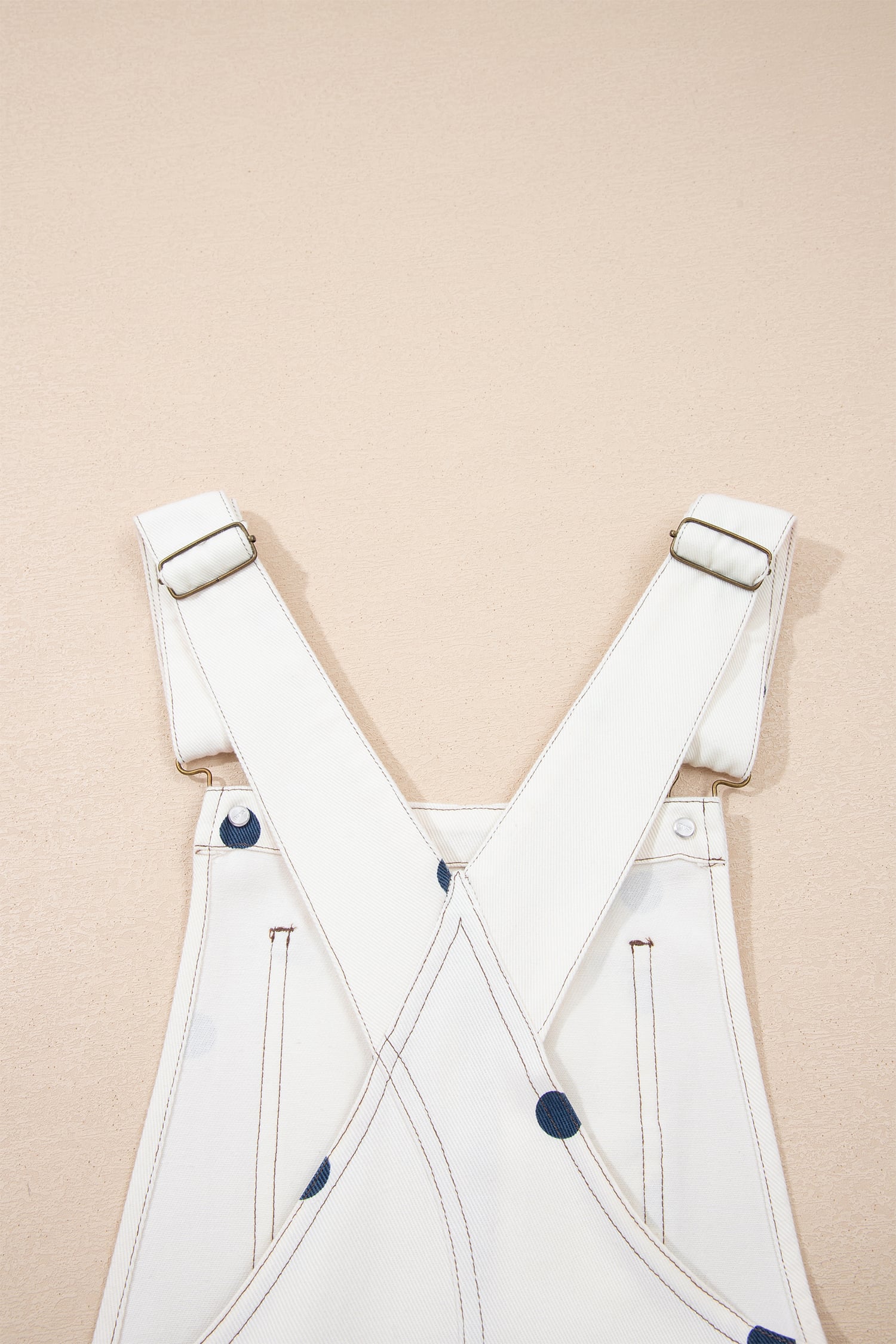 Jet Stream Polka Dot Print Bib Pocket Denim Barrel Overalls Jumpsuit