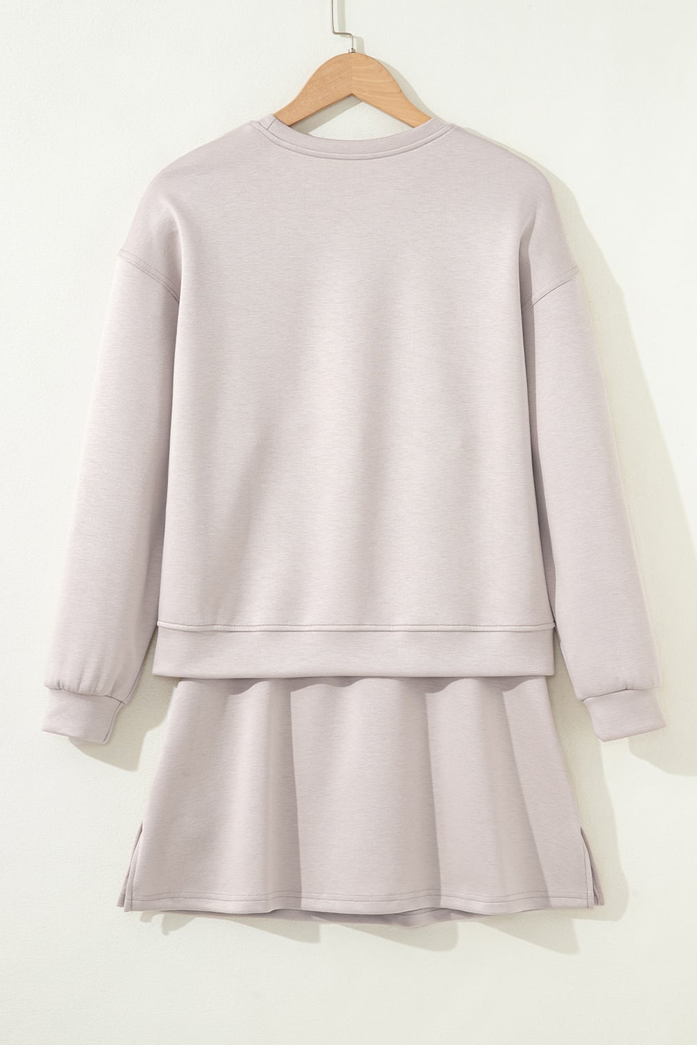 Jet Stream Solid Color Drop Shoulder Pullover Drawstring Mini Skirt 2pcs Outfit