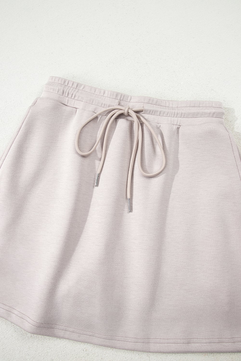 Jet Stream Solid Color Drop Shoulder Pullover Drawstring Mini Skirt 2pcs Outfit