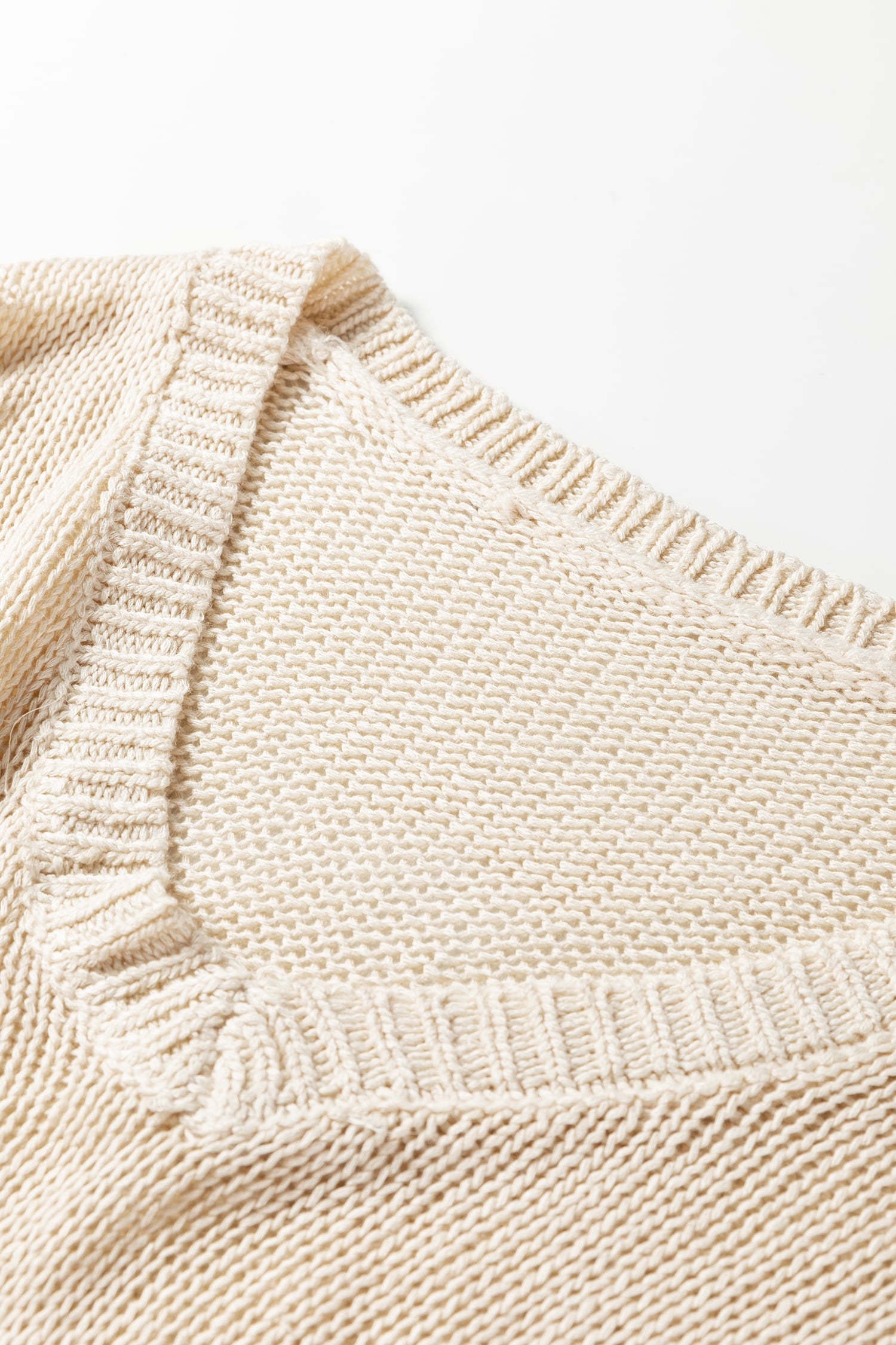 Jet Stream Solid V Neck Pointelle Knit Sleeve Patchwork Sweater