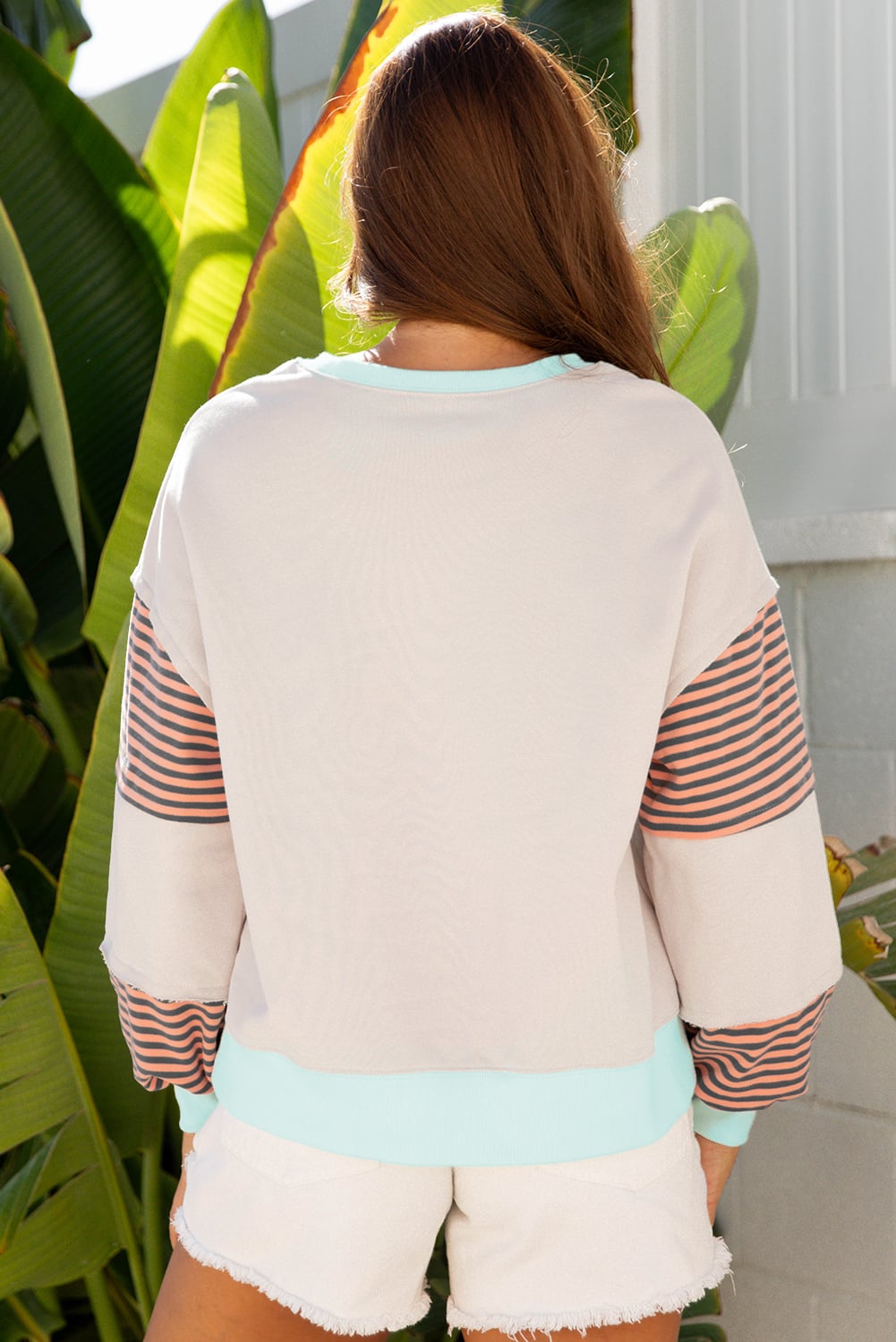 Jet Stream Striped Colorblock Patchwork Drop Shoulder Sweatshirt