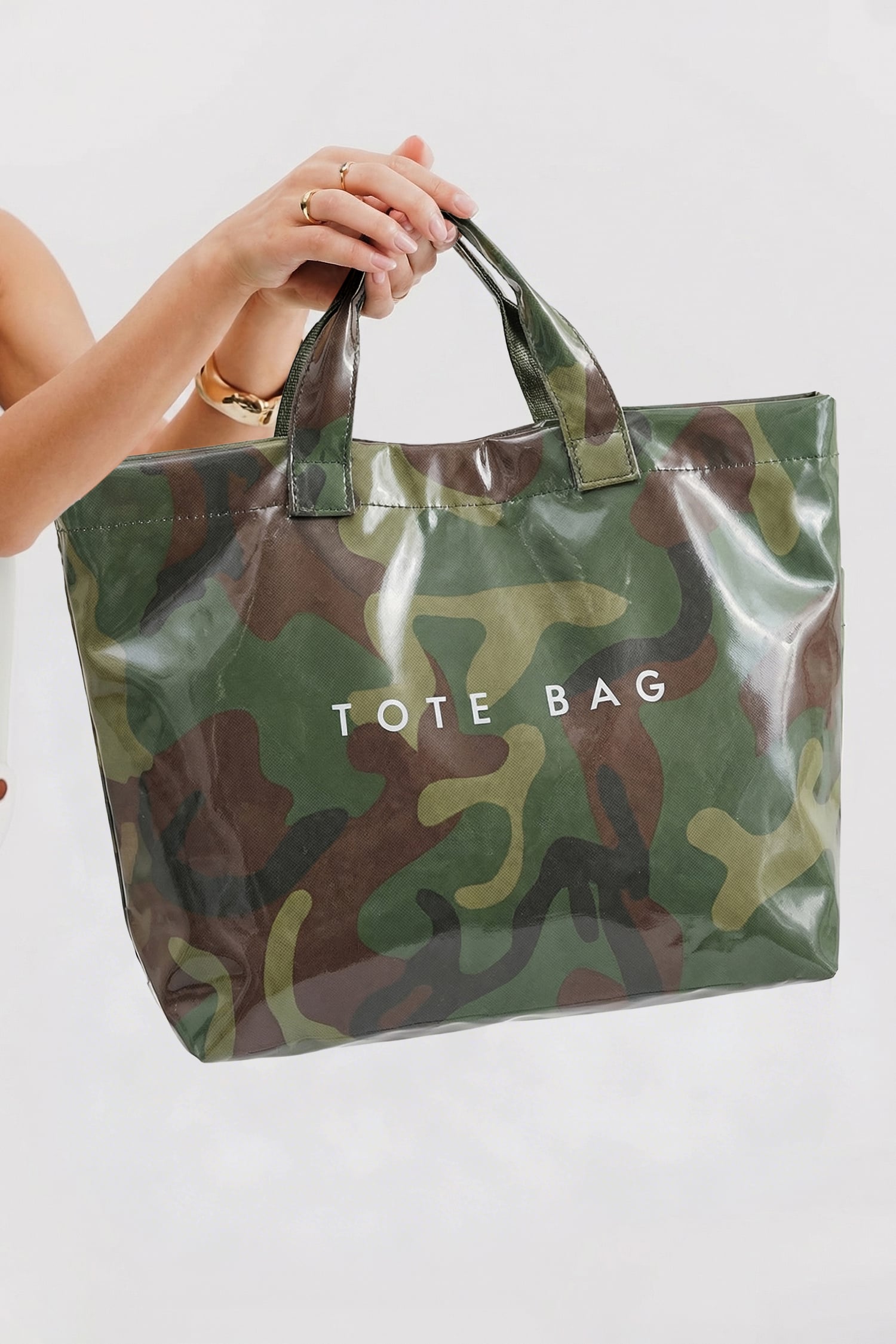 Jungle Green Camouflage Glossy PU Leather Tote Bag