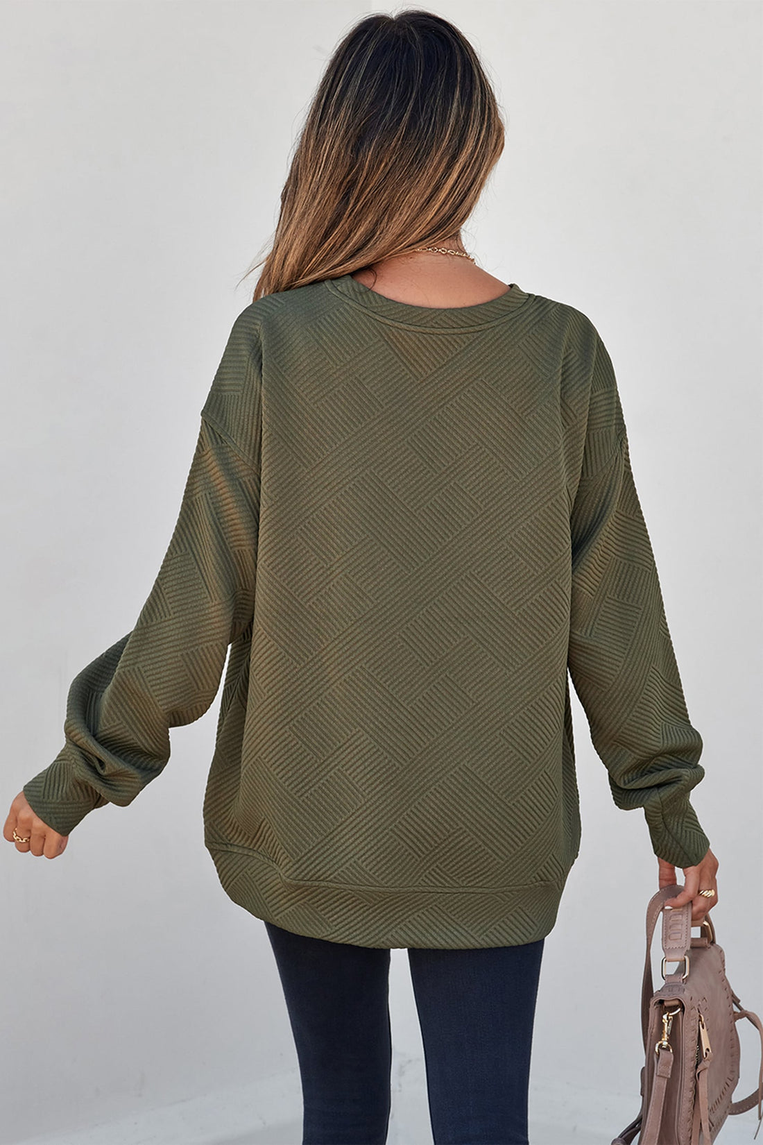 Jungle Green Mallard Print Textured Crewneck Relaxed Sweatshirt