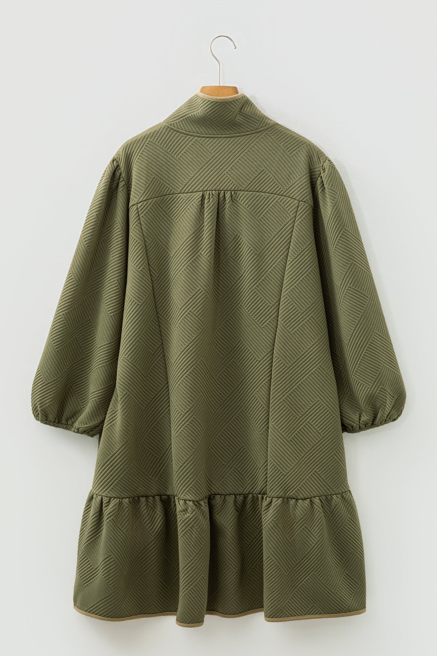 Jungle Green Plus Size Textured Contrast Trim Quarter Zip Bracelet Sleeve Mini Dress