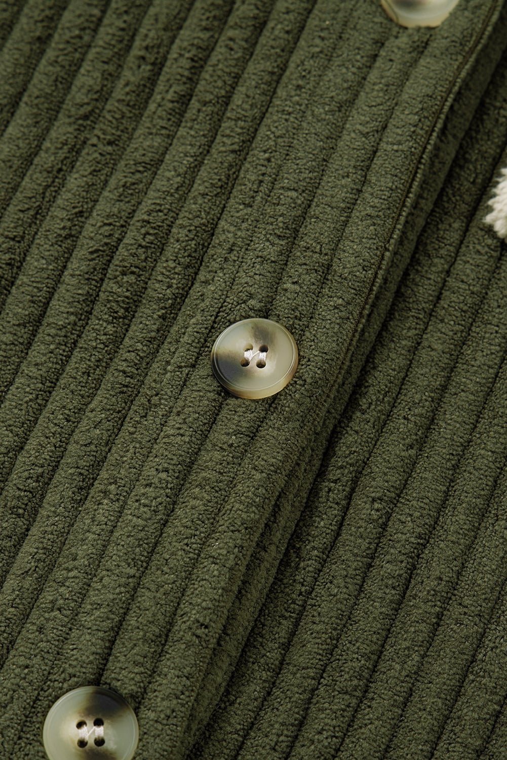 Jungle Green Ribbed Fleece Plaid Print Patchwork Button Up Jacket