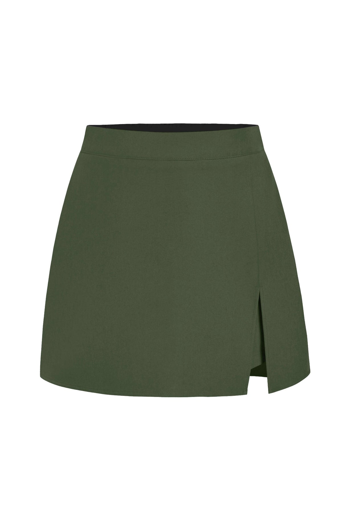 Jungle Green Solid High Waist Split Front Casual Skort