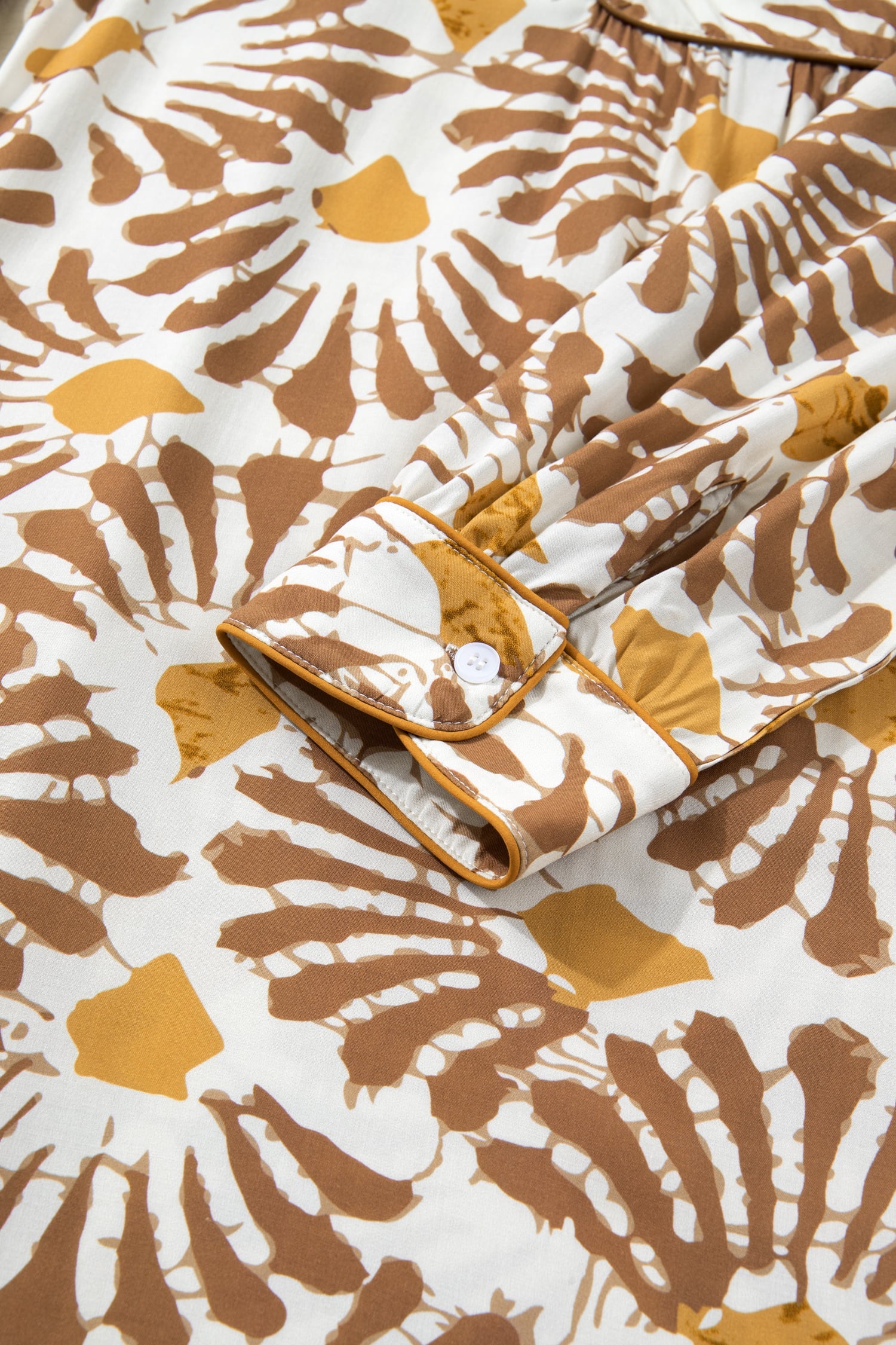 Khaki Abstract Plant Print Loose Plus Size Long Dress