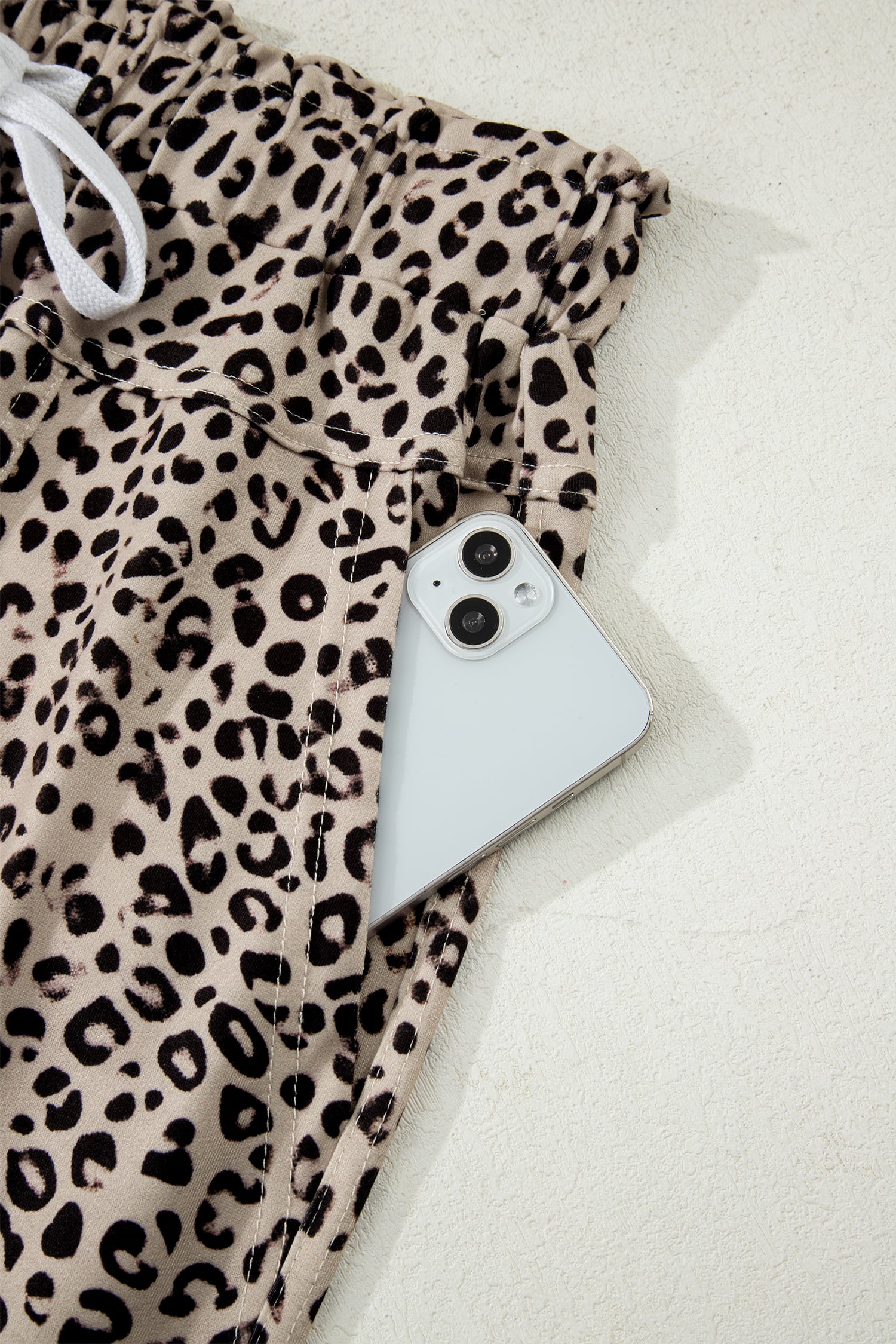Khaki Animal Print Wide Leg Terry Knit Pants