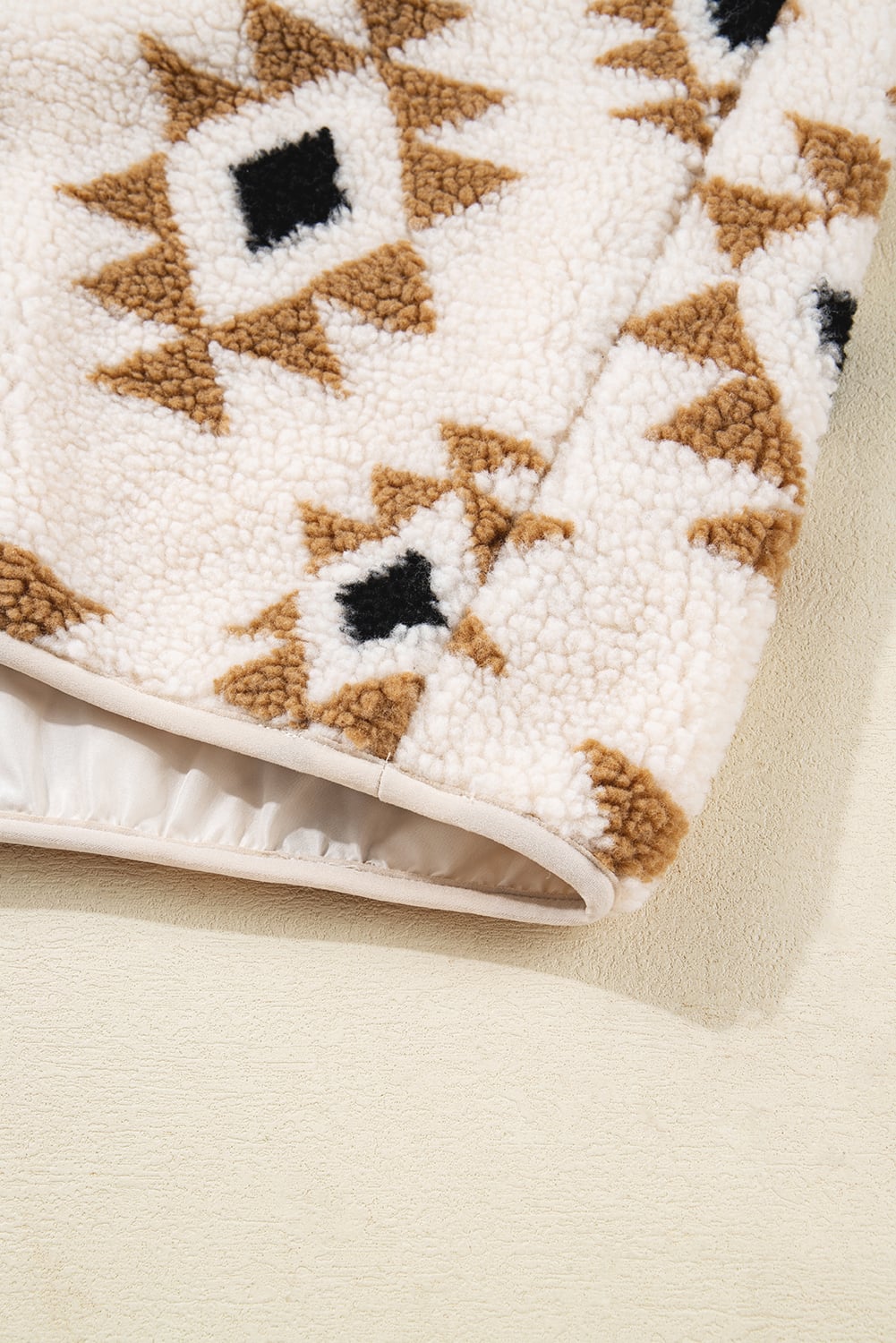 Khaki Aztec Print Sherpa Quarter Zip Collar Sweatshirt