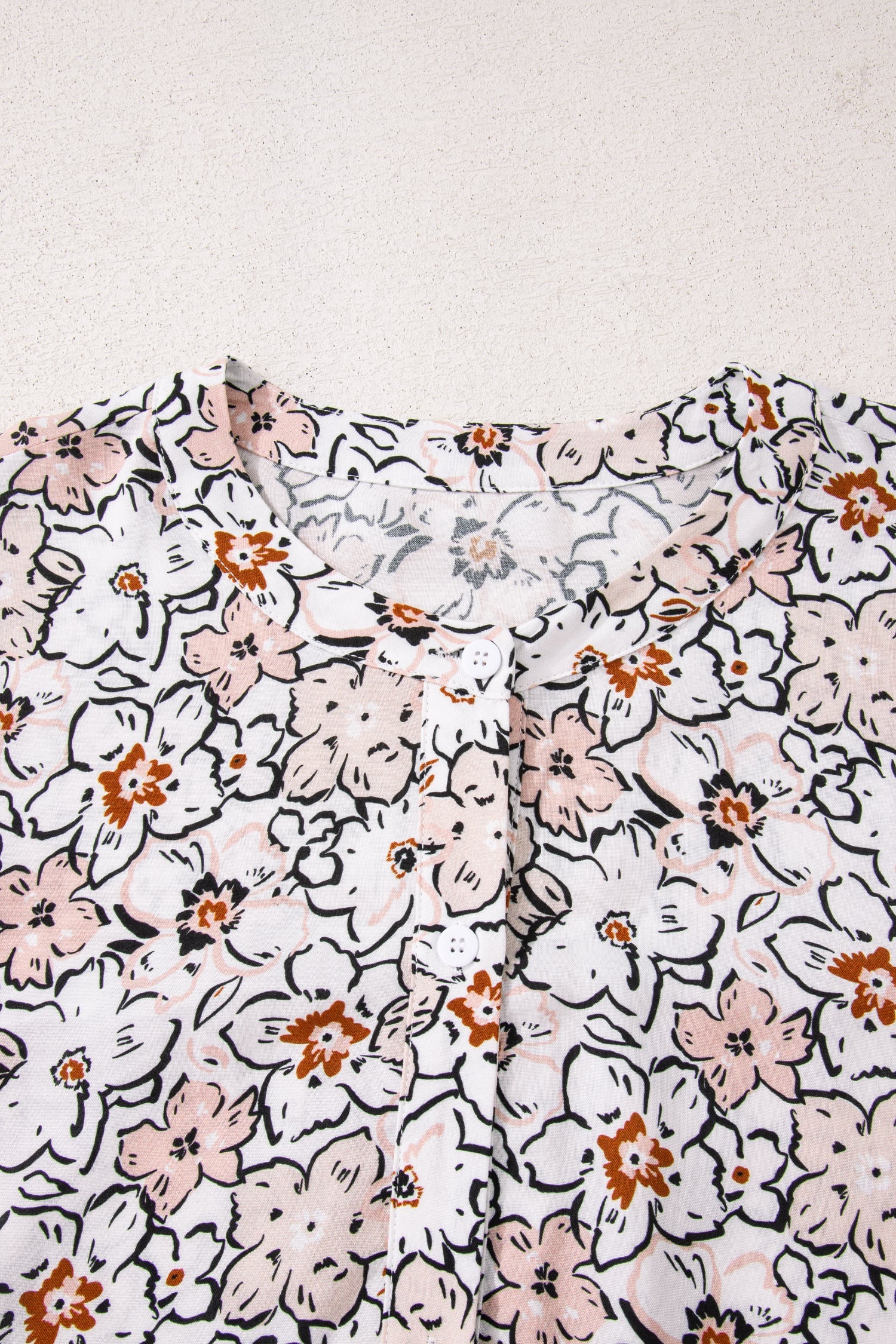 Khaki Bold Floral Print Frilled Puff Sleeve Button Down Shirt