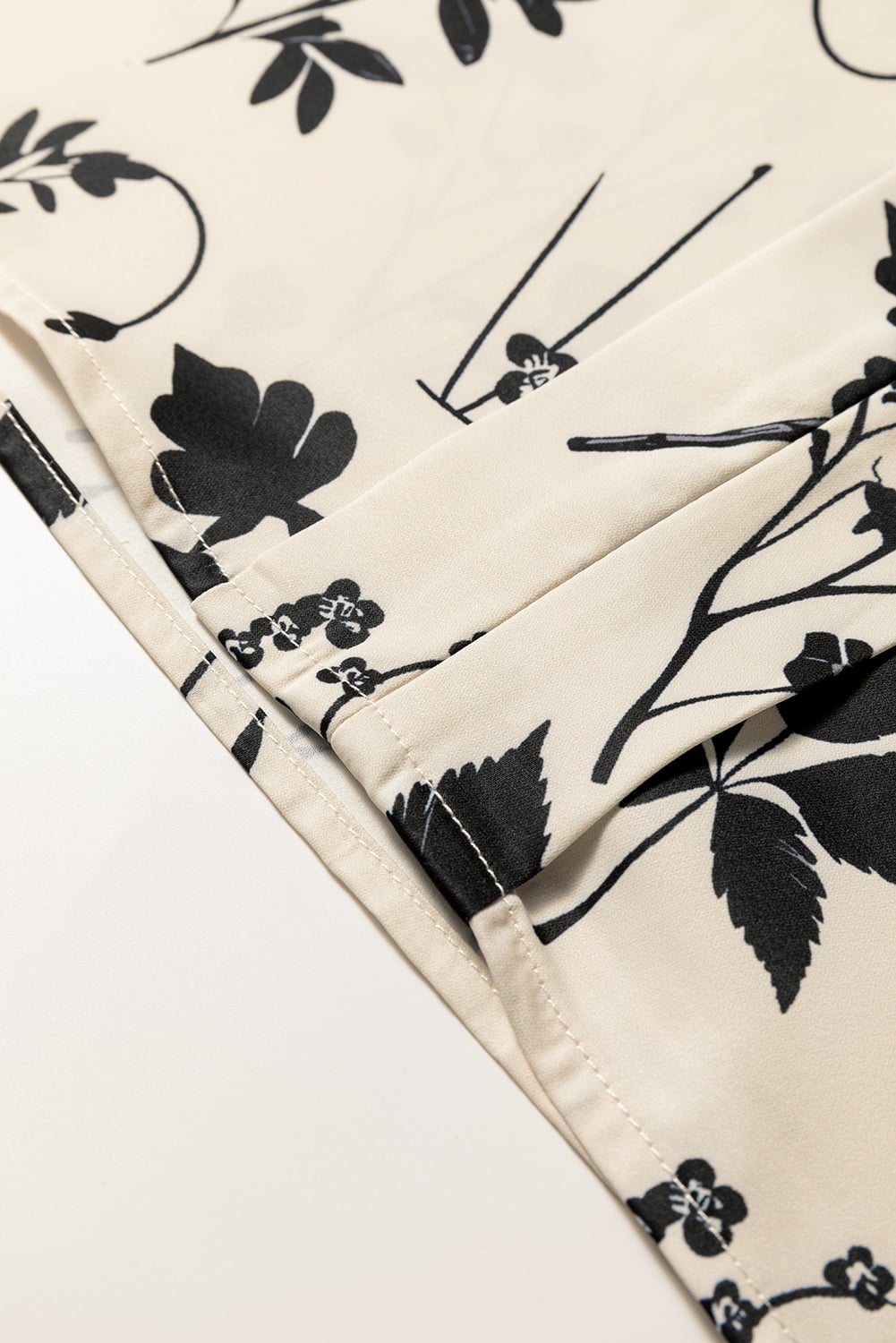Khaki Botanical Floral Print Split Neck Long Sleeve Blouse