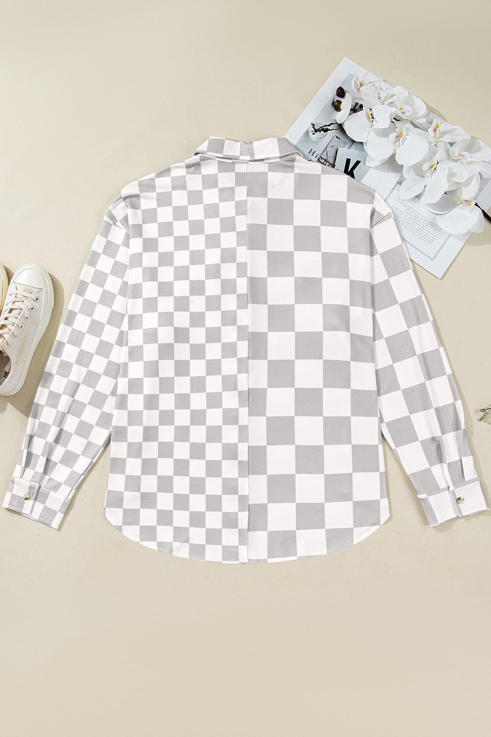 Khaki Plus Size Checkered Buttoned Down Casual Western Jacket