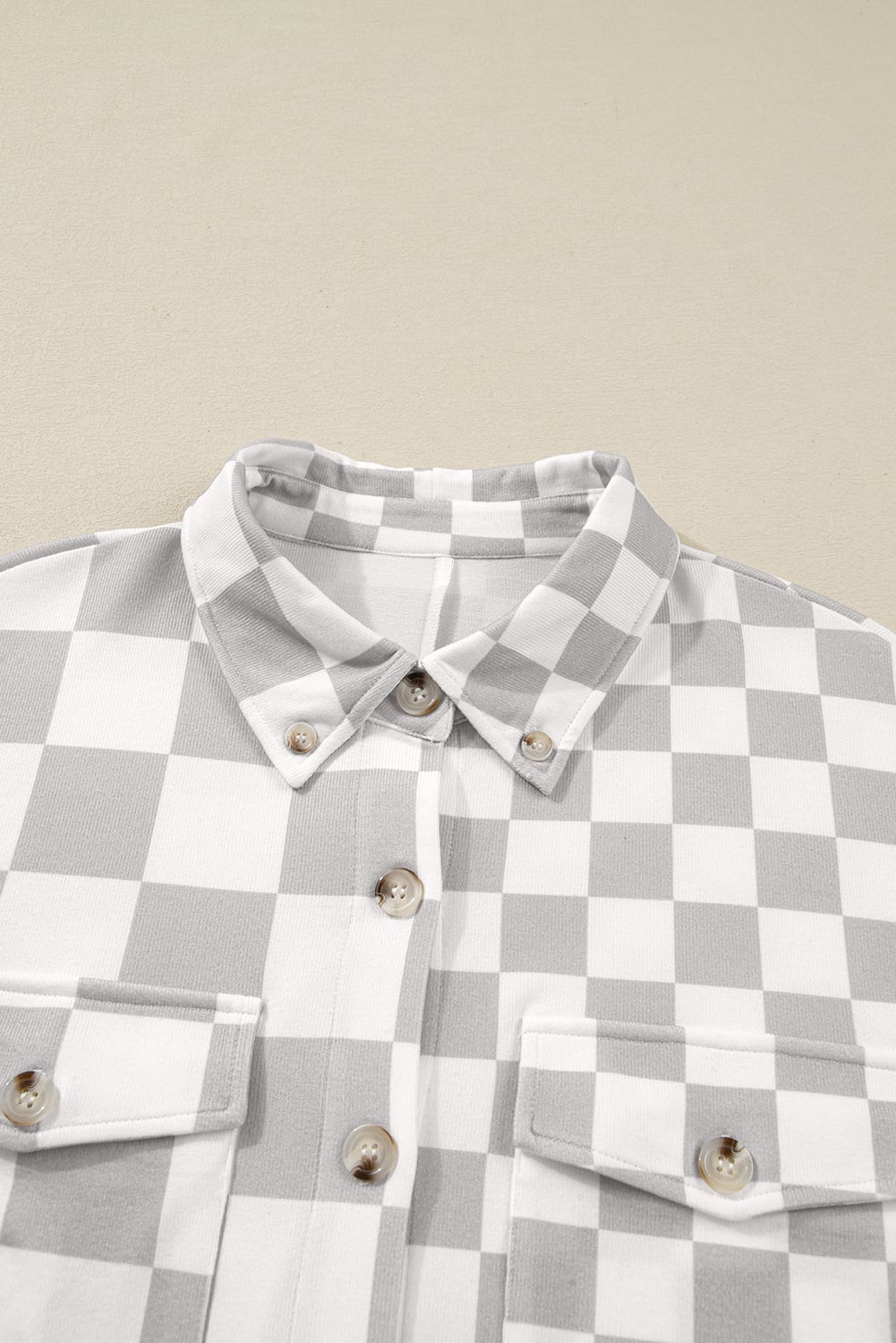Khaki Plus Size Checkered Buttoned Down Casual Western Jacket