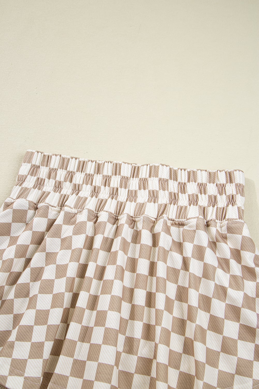 Khaki Checkered Long Sleeve Crop Top High Waist Skort 2pcs Set