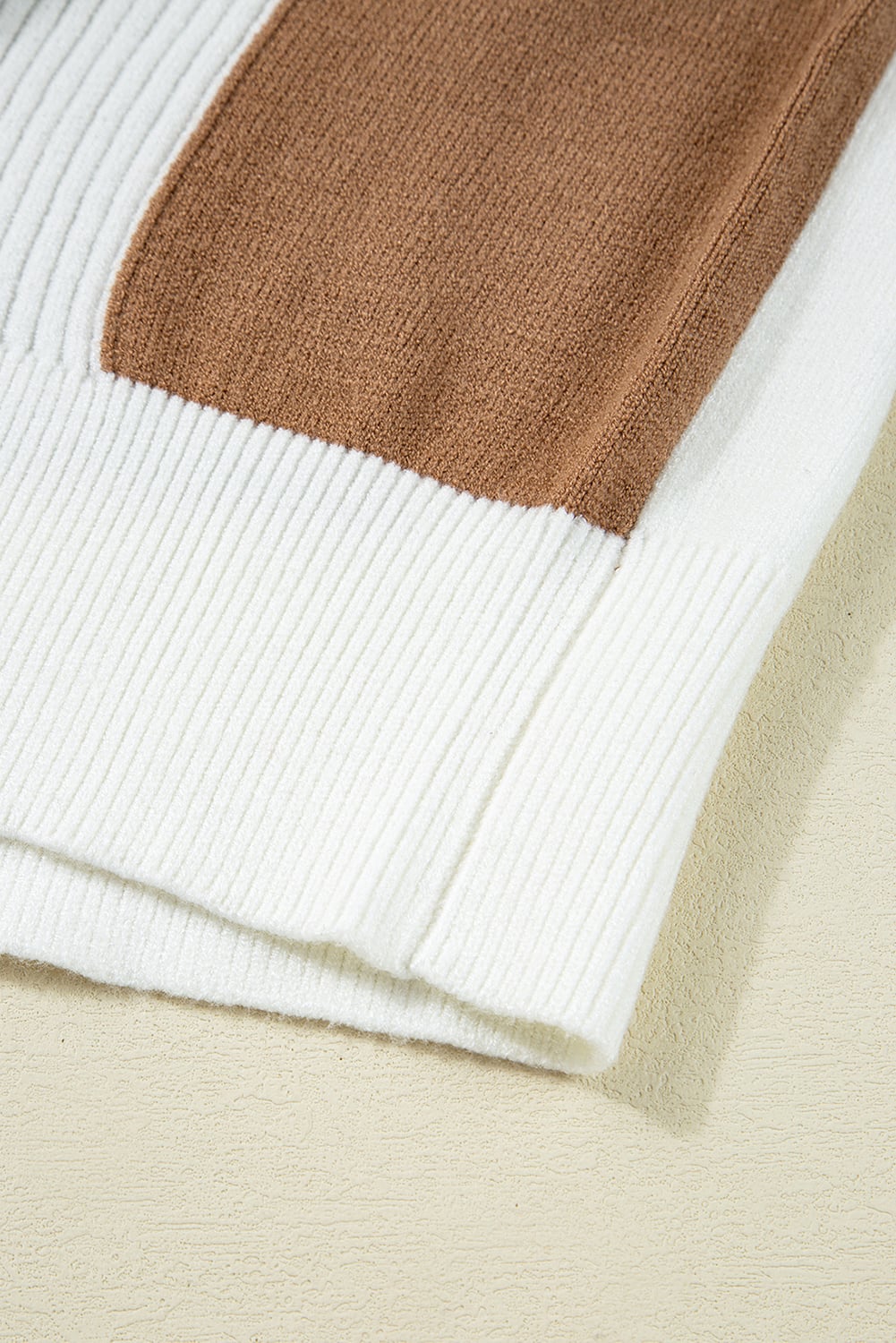 Khaki Checkered Pattern Ribbed Detail Button V Neck Sweater Cardigan
