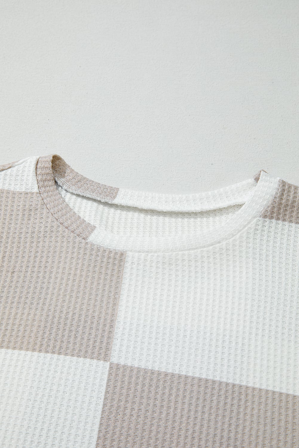Khaki Checkered Print Breathable Textured Long Sleeve Top