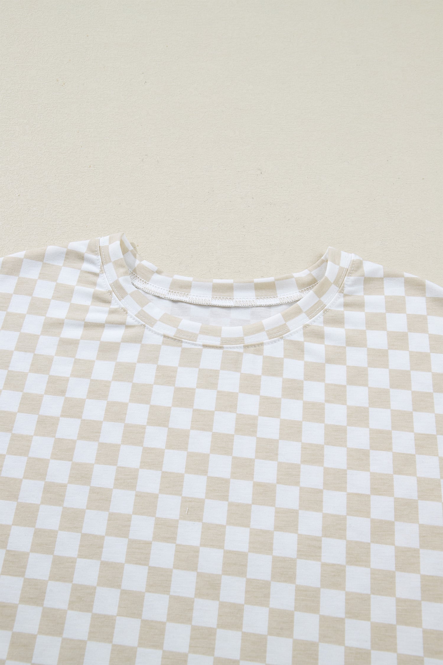 Khaki Checkered Print Half Sleeve Tee 2pcs Lounge Pant Set