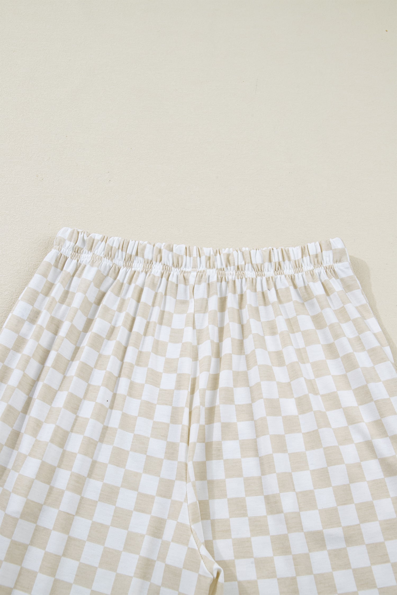 Khaki Checkered Print Half Sleeve Tee 2pcs Lounge Pant Set