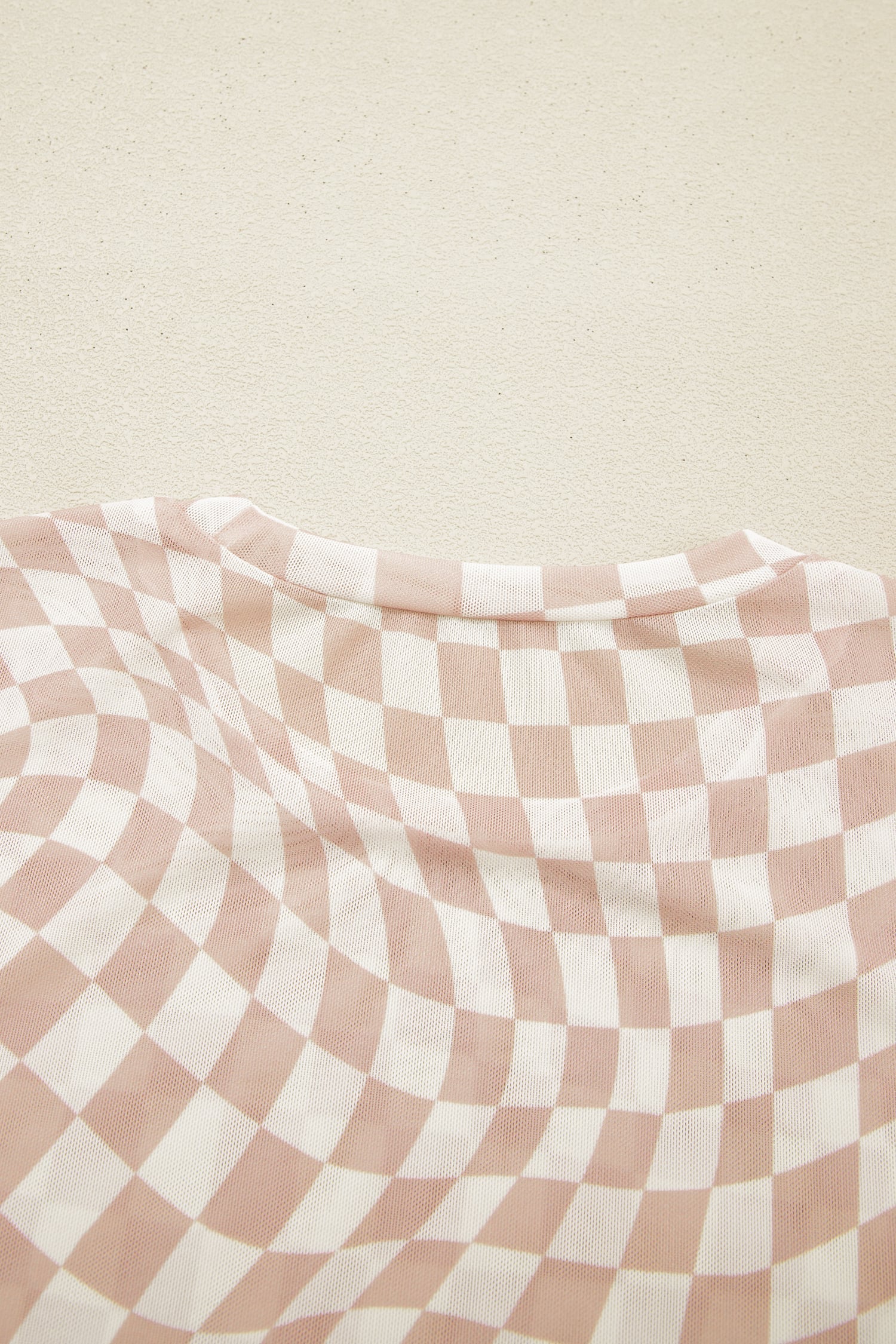 Khaki Checkered Print Crew Neck Mesh T Shirt