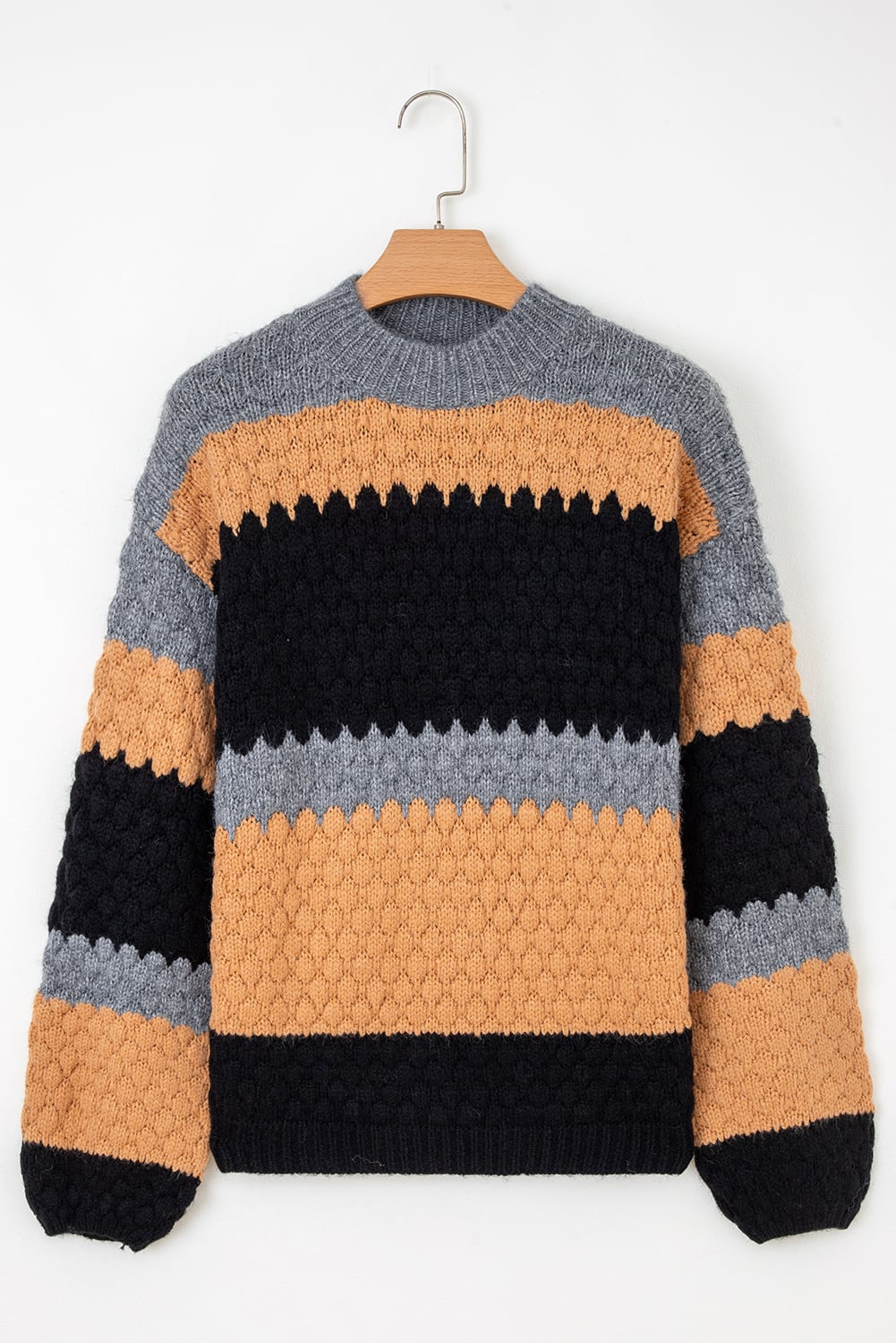 Khaki Color Block High Neck Baggy Sweater