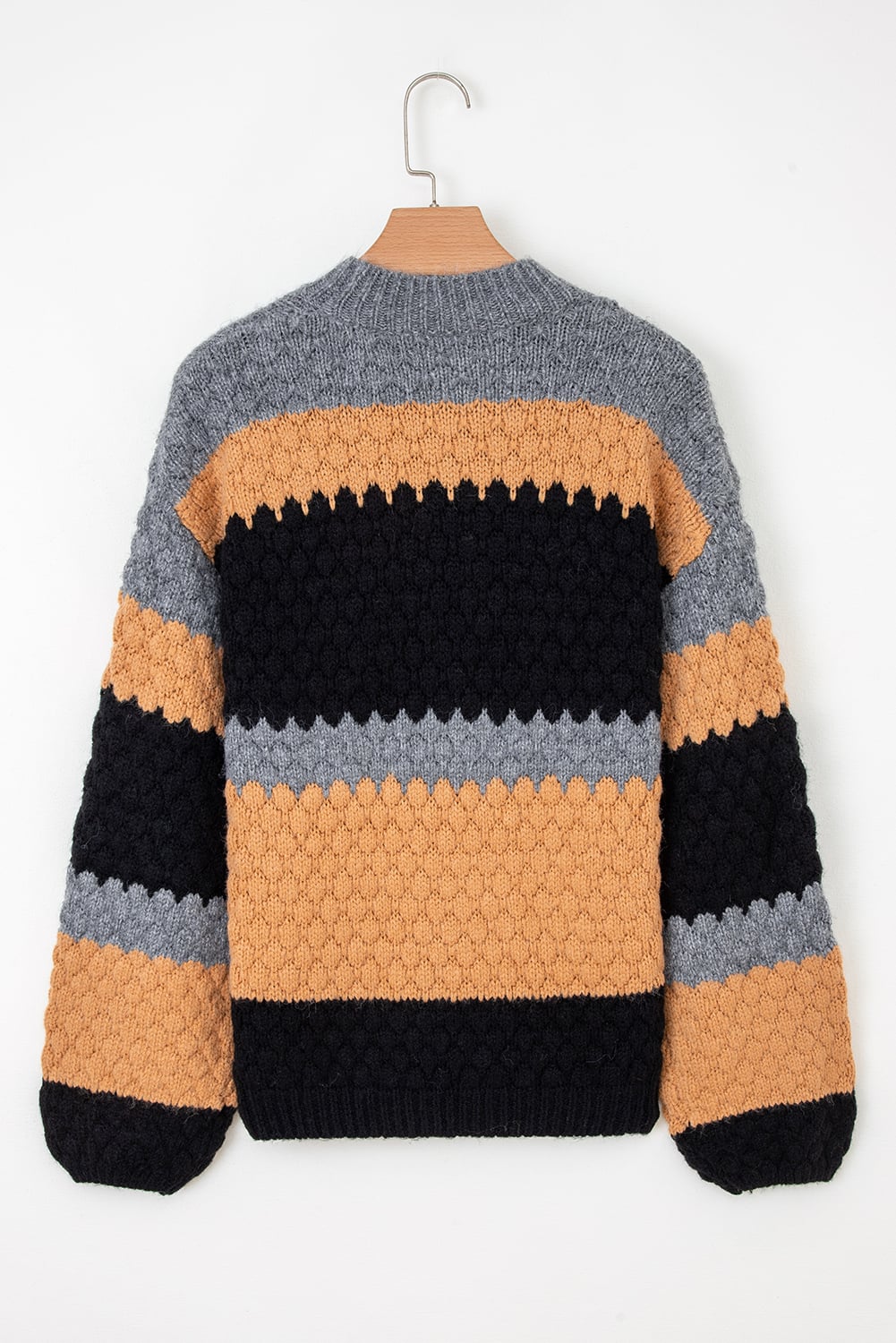Khaki Color Block High Neck Baggy Sweater