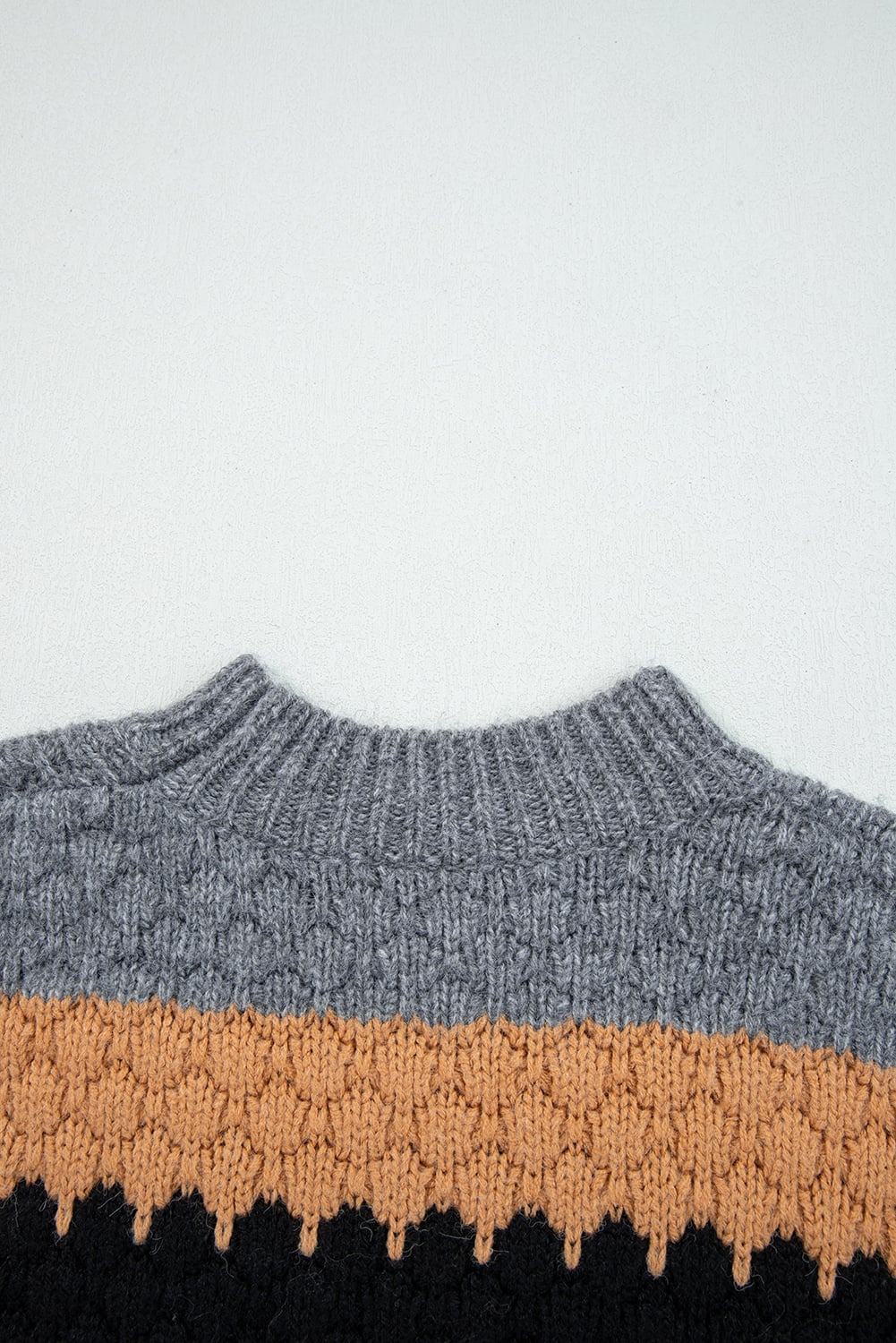 Khaki Color Block High Neck Baggy Sweater