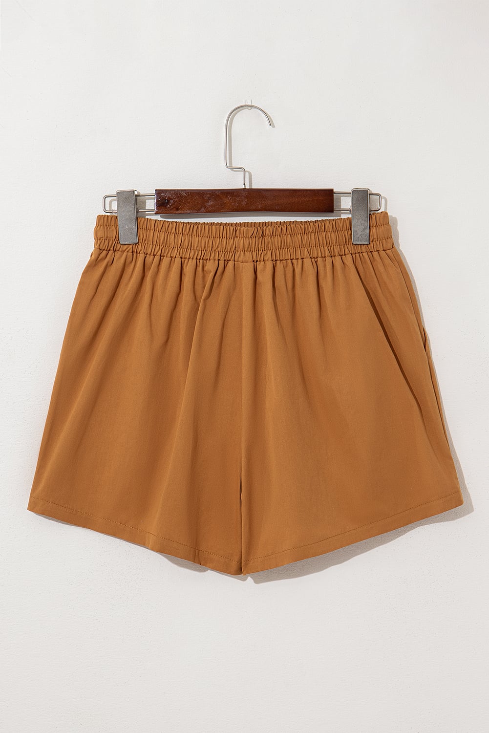 Khaki Embroidered Boho Tasseled Drawstring Elastic Waistband Casual shorts