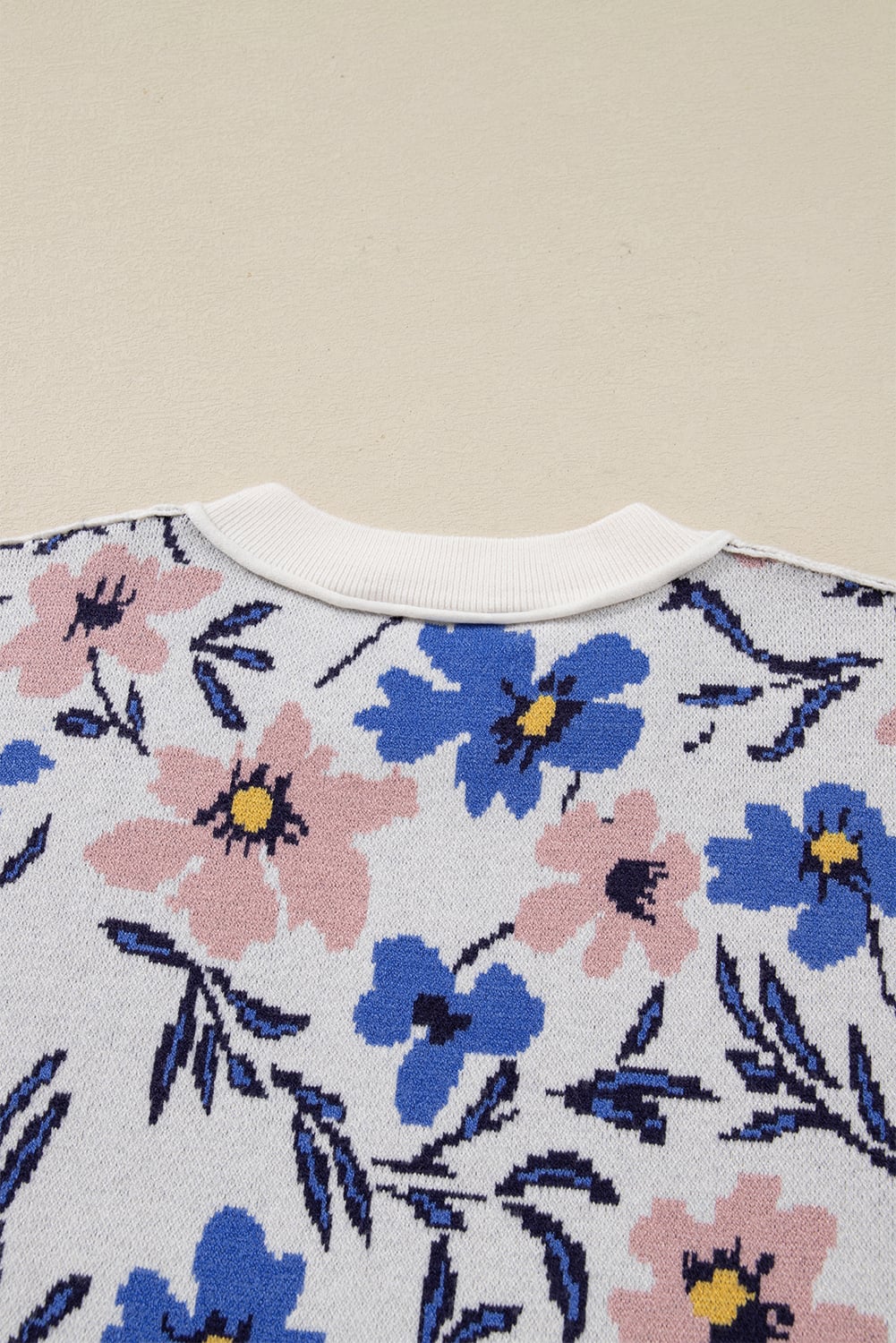 Khaki Floral Panel Colorblock Sleeve Patchwork Sweater