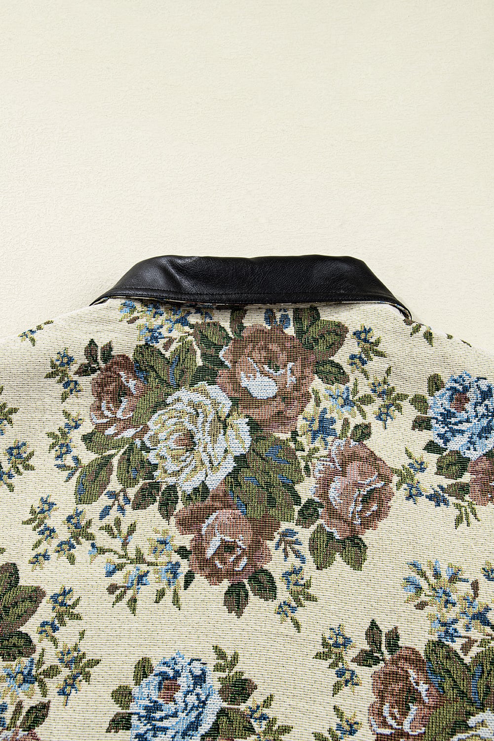 Khaki Floral Print Zip Up Contrast Collared Jacket
