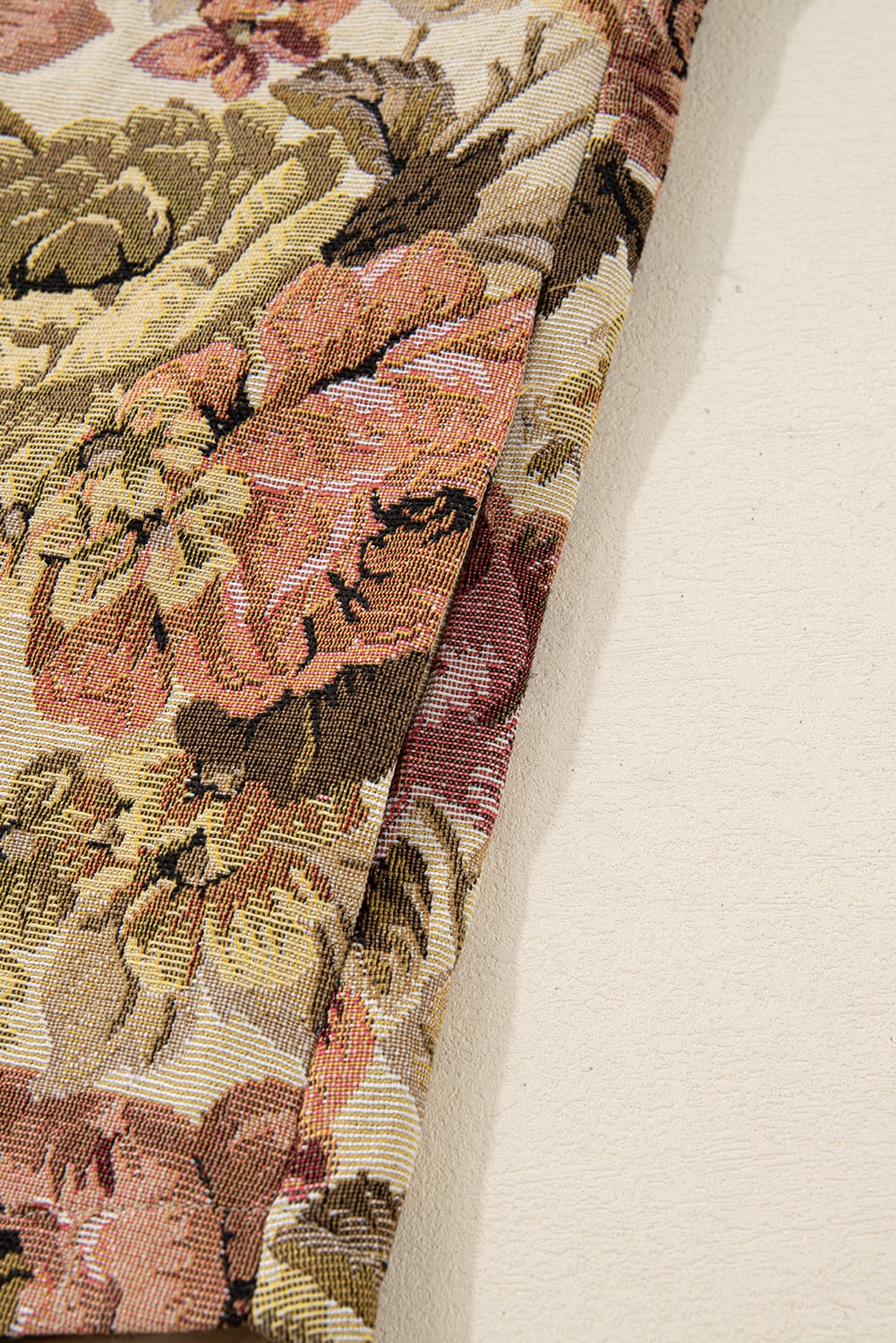 Khaki Floral Waffle Knit Patchwork Chest Pockets Buttoned Jacket