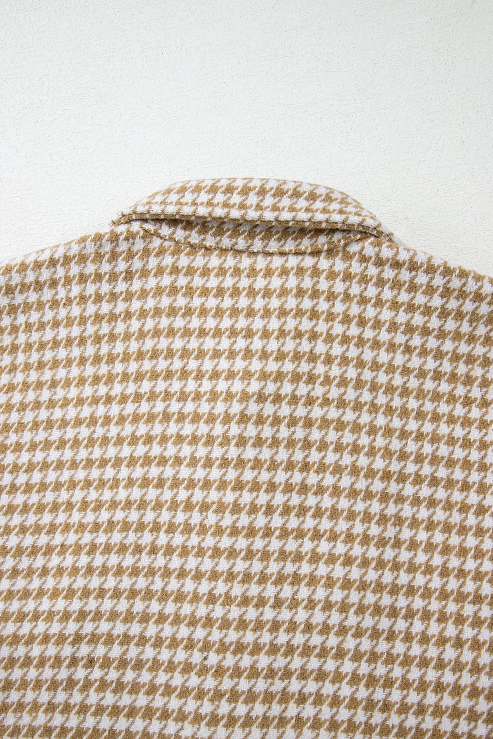 Khaki Houndstooth Color Contrast Textured Patchwork Loose Shacket