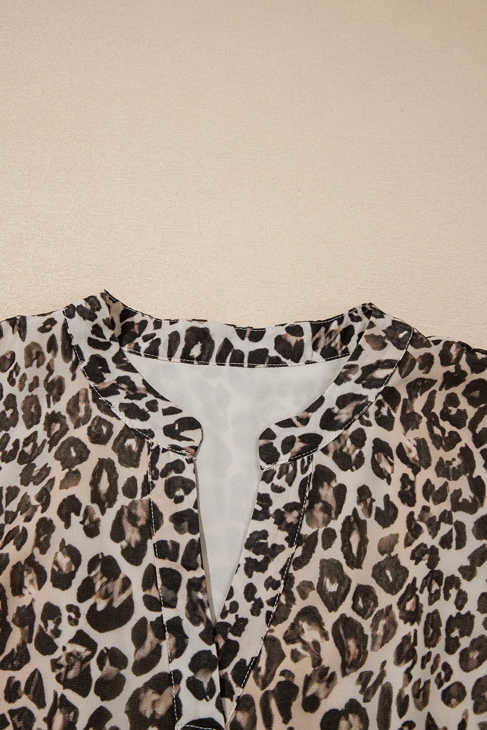 Khaki Leopard 3/4 Sleeve V Neck Swing Dress