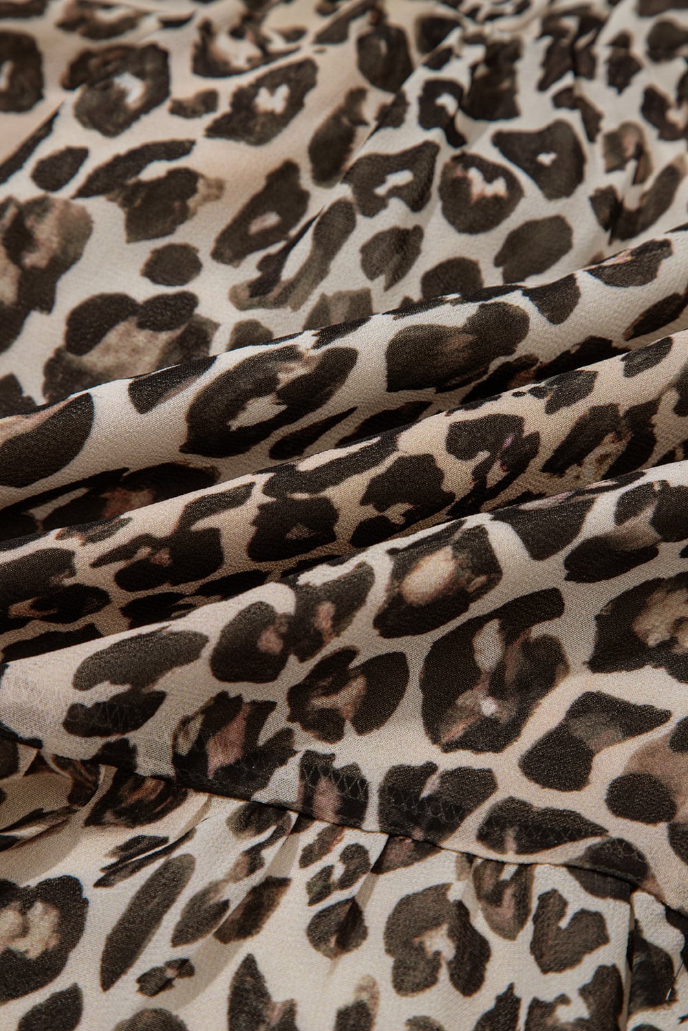Khaki Leopard 3/4 Sleeve V Neck Swing Dress