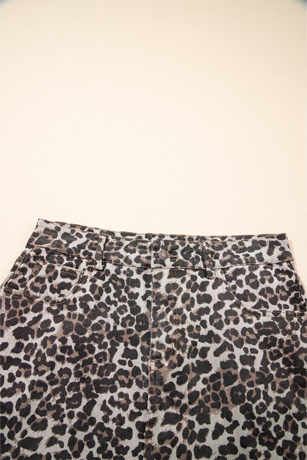 Khaki Leopard Denim Mini Skirt
